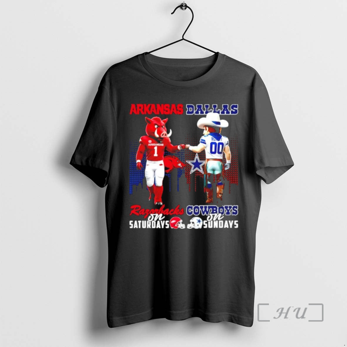 Officials Arkansas Razorbacks On Saturdays Vs Dallas Cowboys On Sundays Mascot Skyline Premium T Shirts