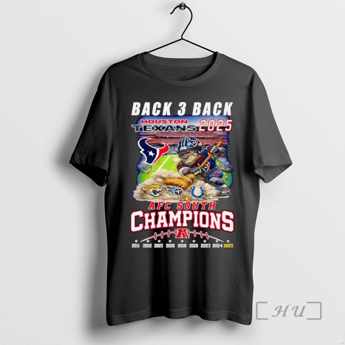 Officials Back 3 Back Houston Texans 2025 Afc South Champions Mascot Premium T Shirts Sweater