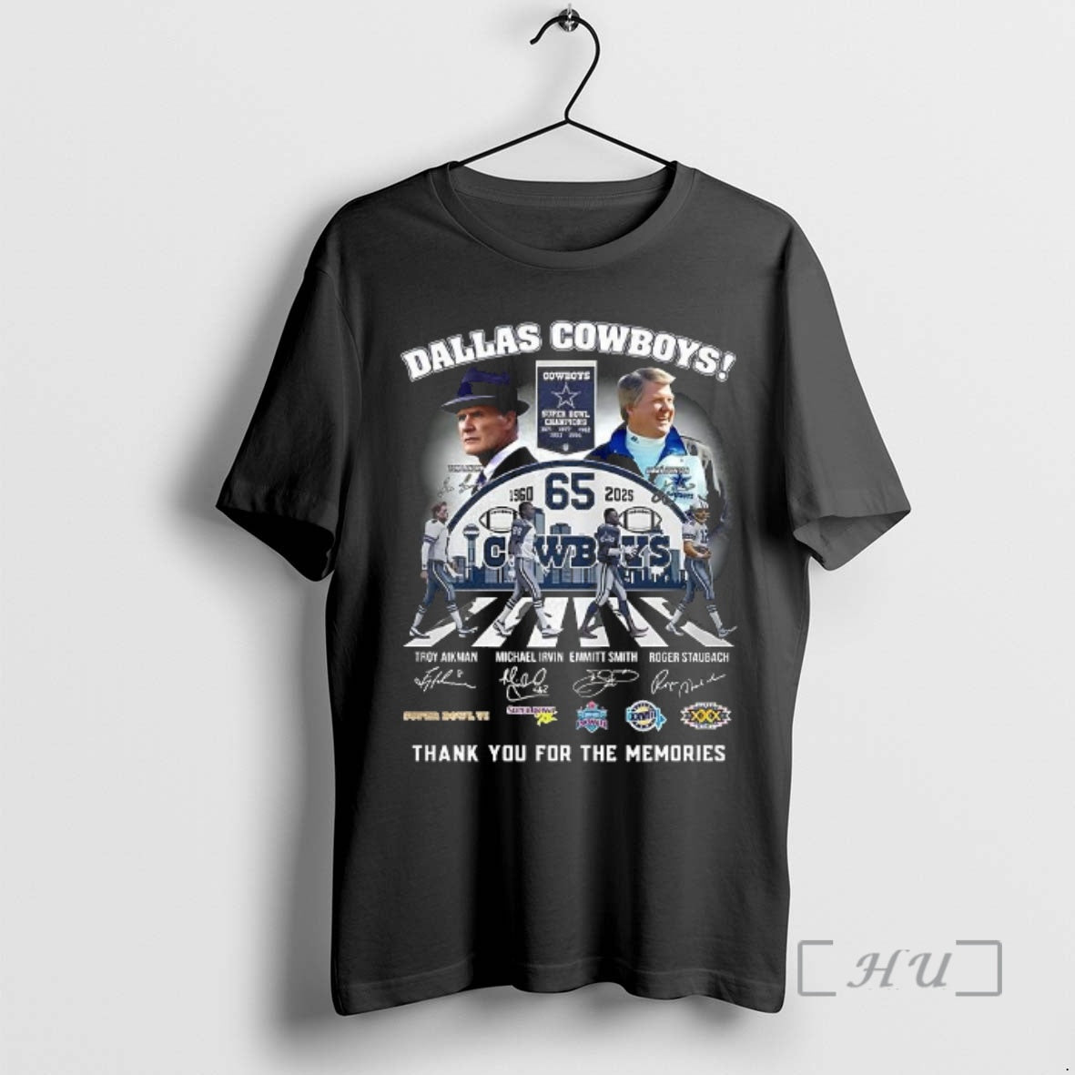 Officials Coach Tom Landry And Jimmy Johnson Dallas Cowboys 65th Anniversary Signature Premium T Shirts