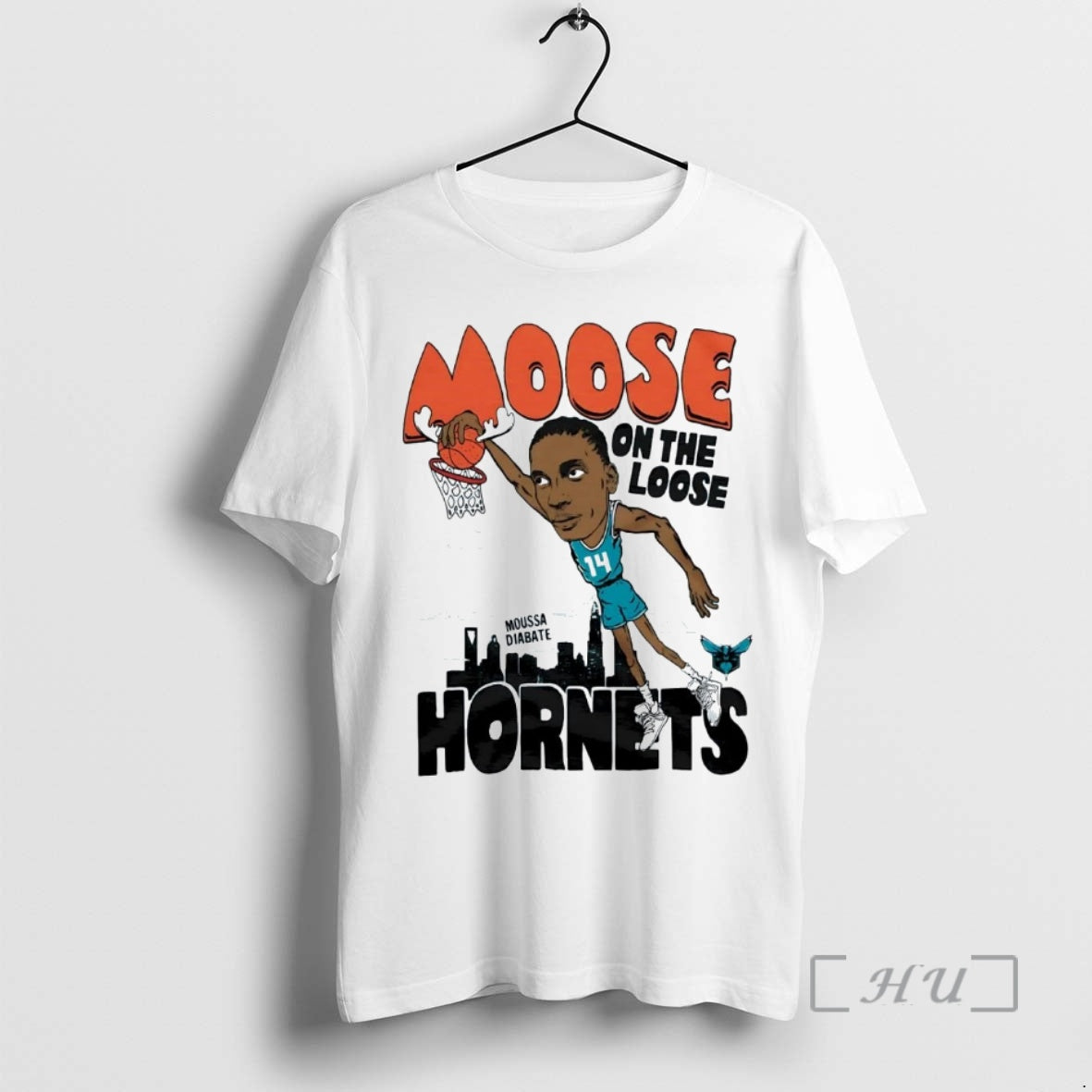 Officials Moussa Diabate Moose Is On The Loose Caricature Charlotte Hornets Premium T Shirts Sweater