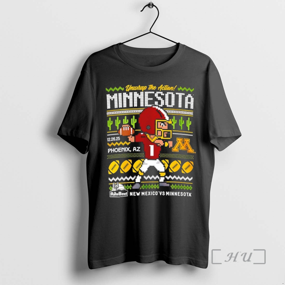 Officials Unwrap The Action Minnesota Golden Gophers 2025 Rate Bowl Ugly Christmas Premium T Shirts