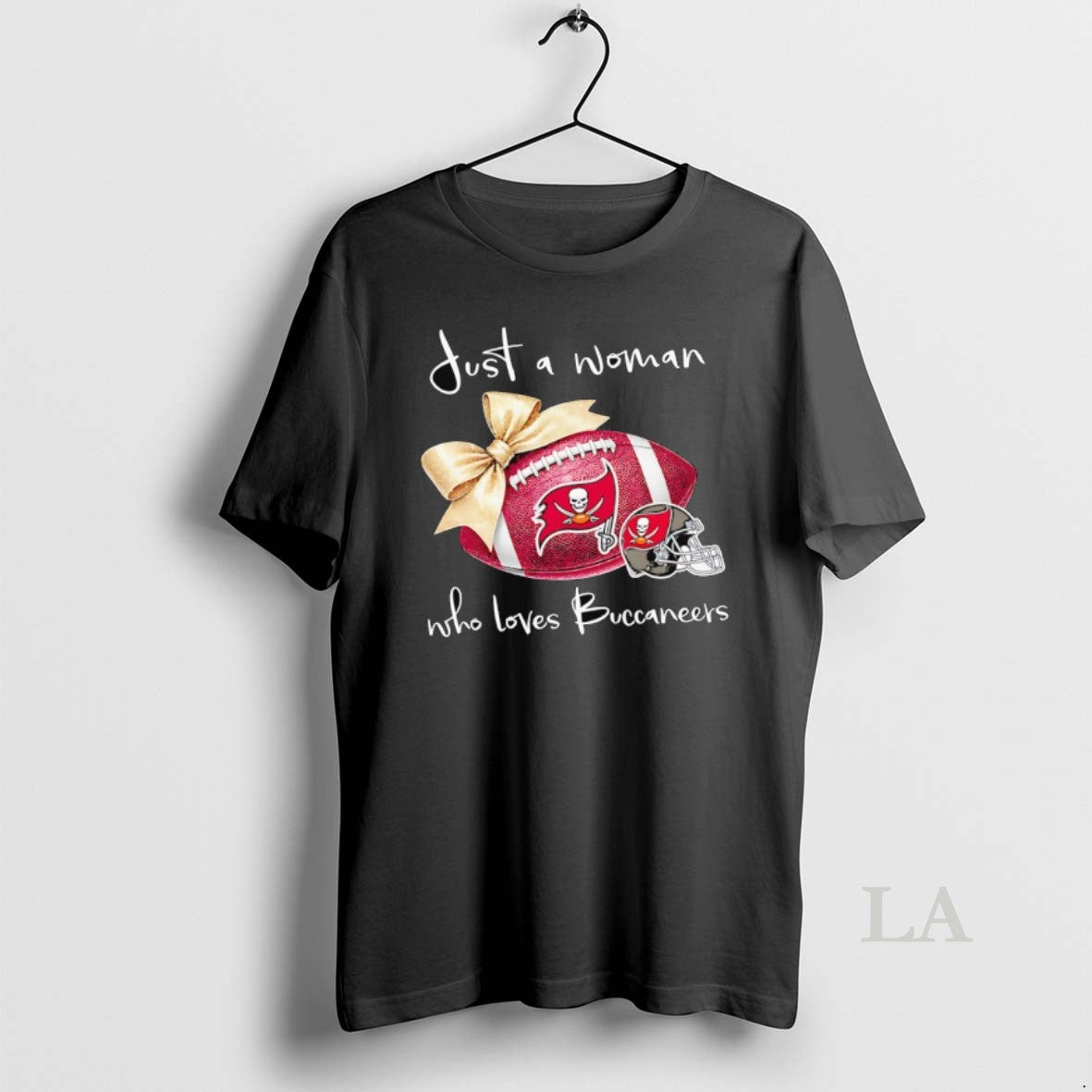 Original Just A Woman Who Loves Tampa Bay Buccaneers Gold Bow Helmet