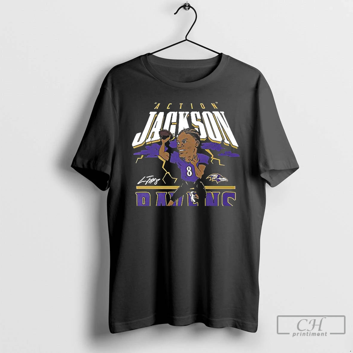 Premium Baltimore Ravens Lamar Jackson Caricature Player Graphic T Shirts