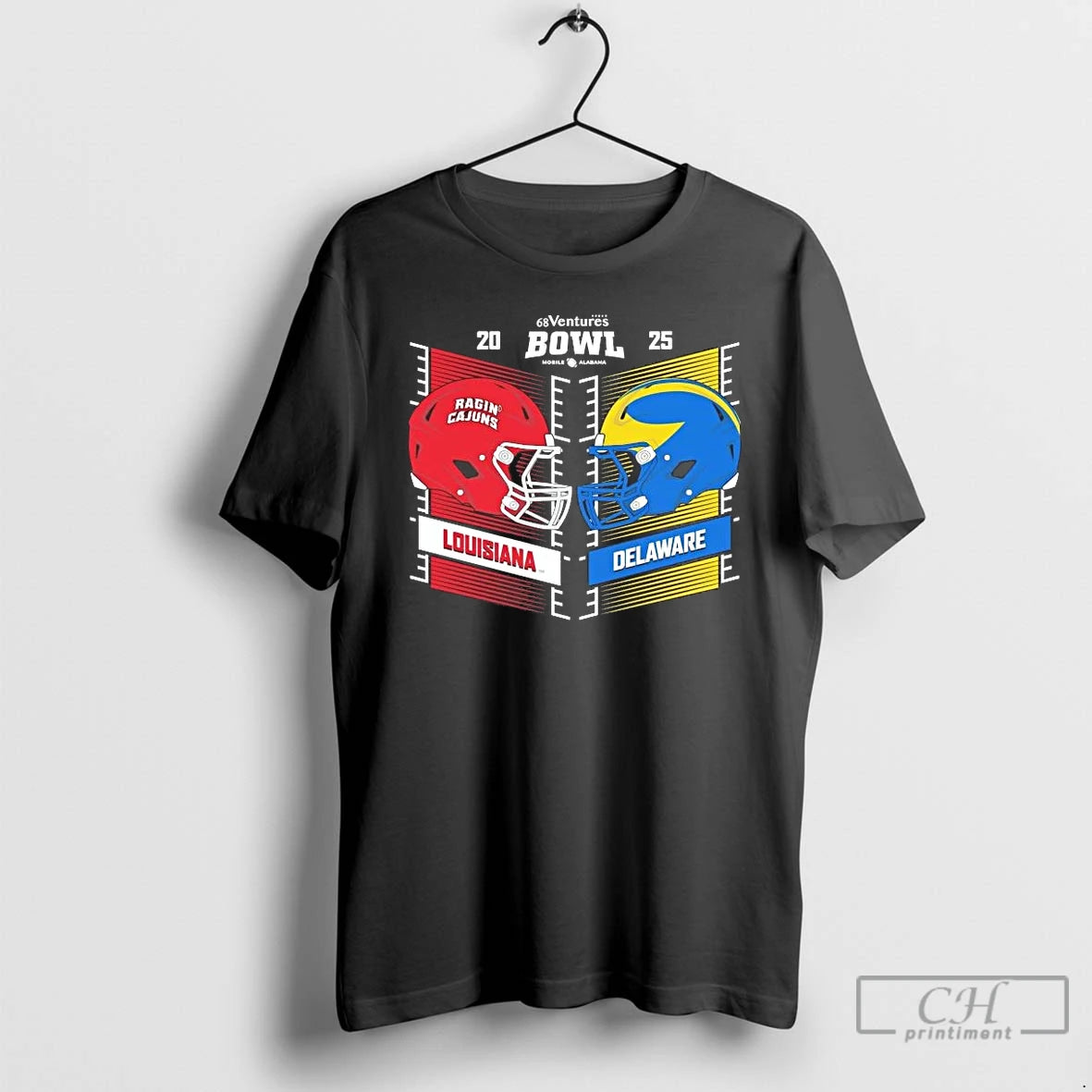 Premium Delaware Vs Louisiana 2025 68 Ventures Bowl Head To Head Helmet T Shirts Sweater
