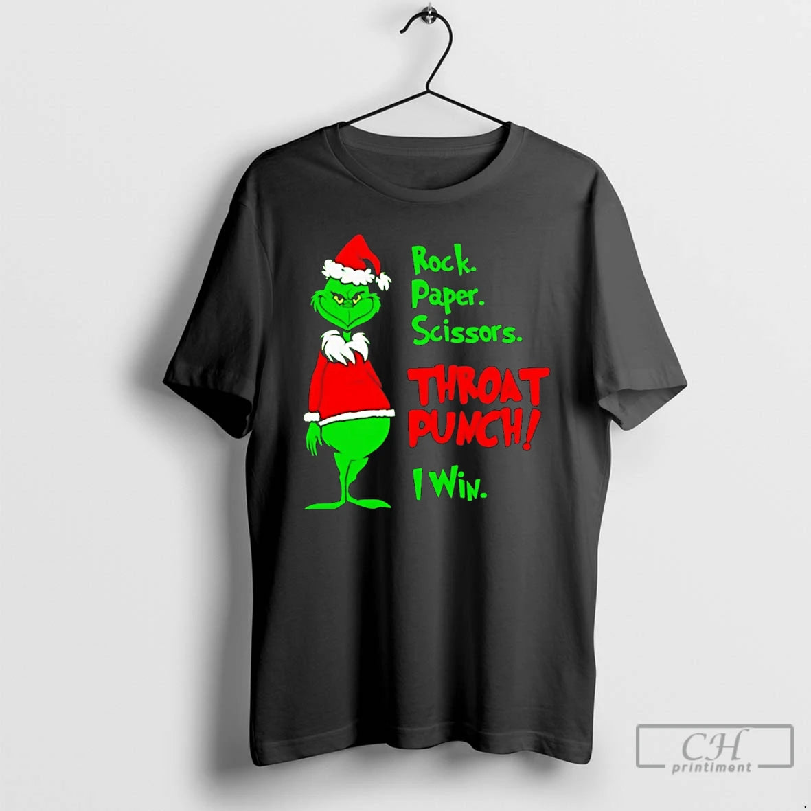 Premium Grinch Rock Paper Scissors Throat Punch I Win Christmas T Shirts