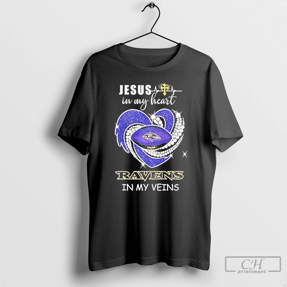 Premium Jesus In My Heart Baltimore Ravens In My Veins Logo Team T Shirts Sweater