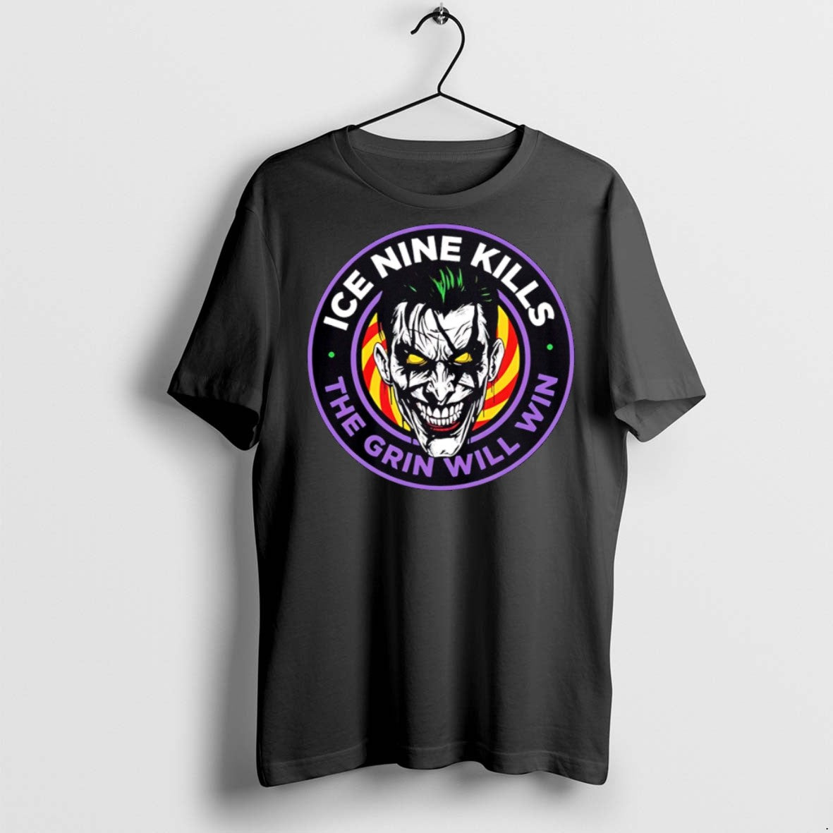 Premium The Laugh Track Joker Face Horror The Grin Will Win Big Logo T Shirts