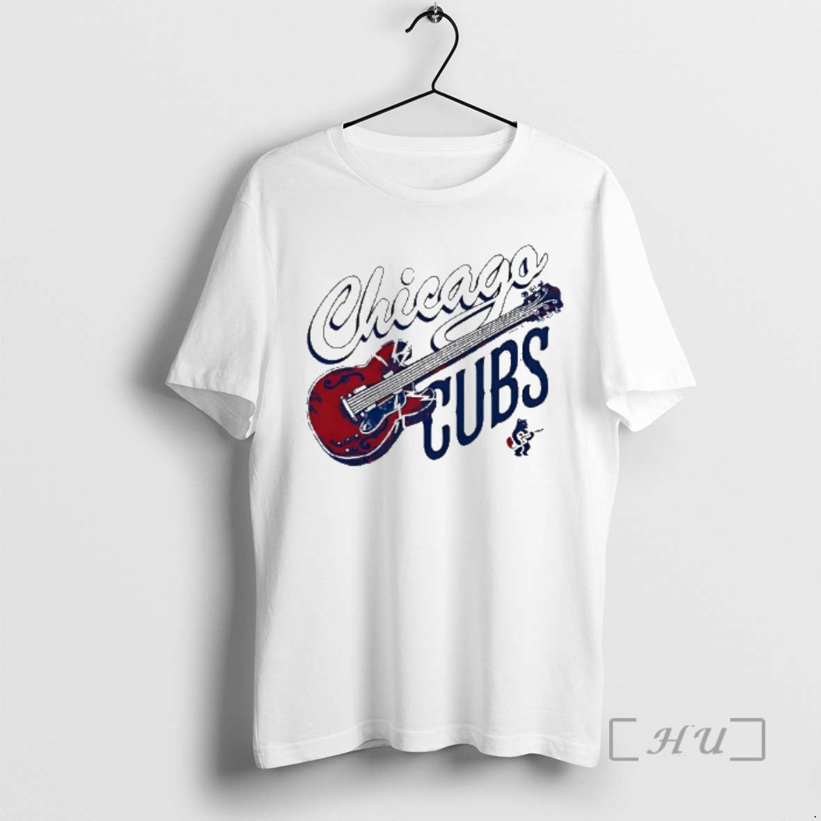 Trending Chicago Cubs Red Electric Guitar With Lightning Bolts And Small Bear Playing Music Premium