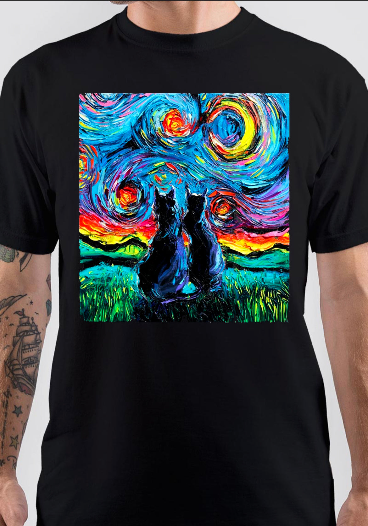 Van Gogh’s Cats Black T-Shirt
