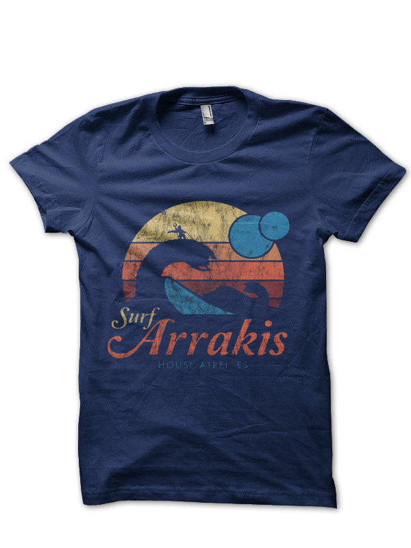 Vintage Distressed Surf – Visit Arrakis – Dune – Sci Fi Navy T-Shirt