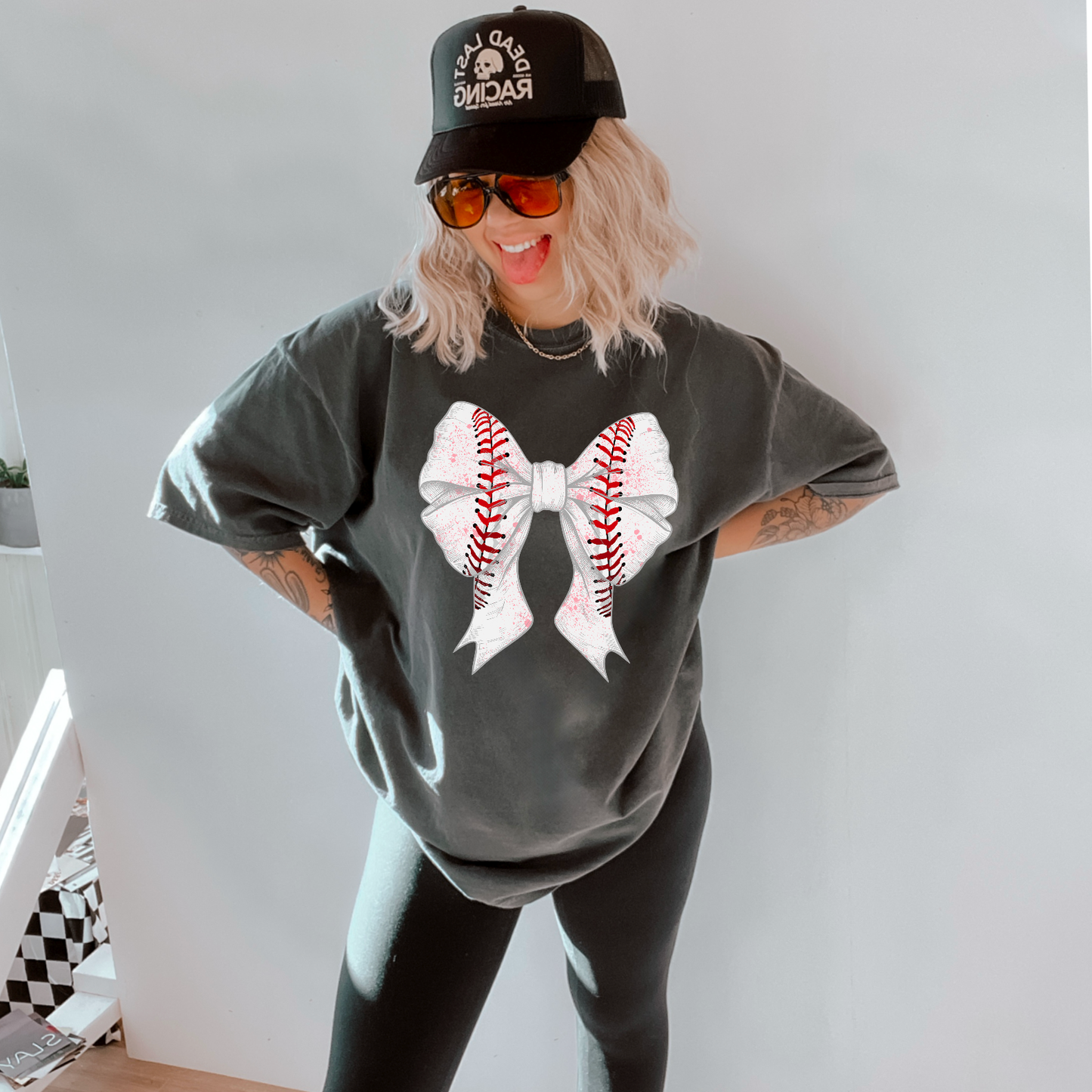 Baseball Coquette Bow Comfort Color Graphic Tee