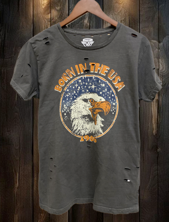 Born in the USA Festival Distressed Faded Black T-Shirt