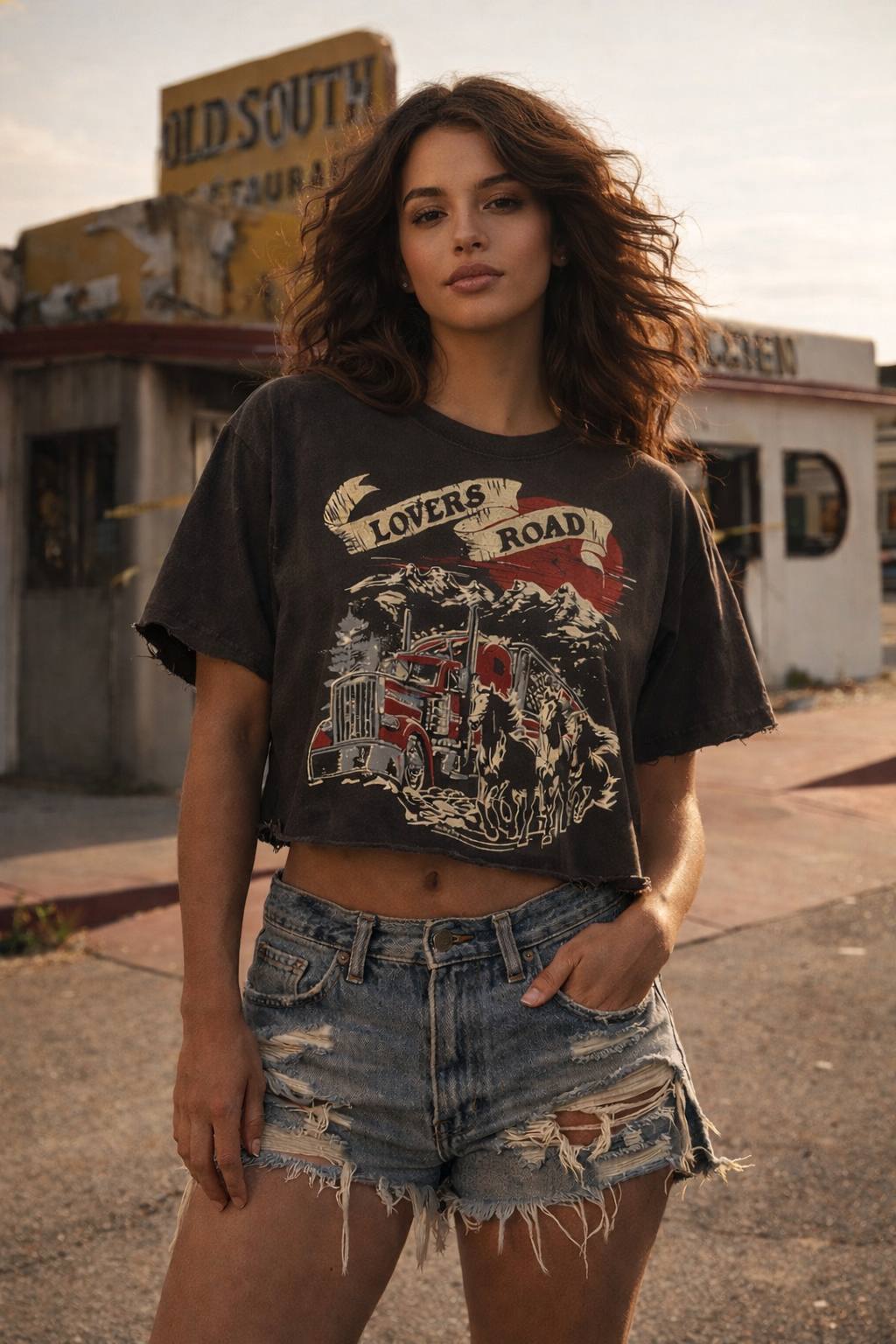 Lovers Road Relaxed Crop T-Shirt