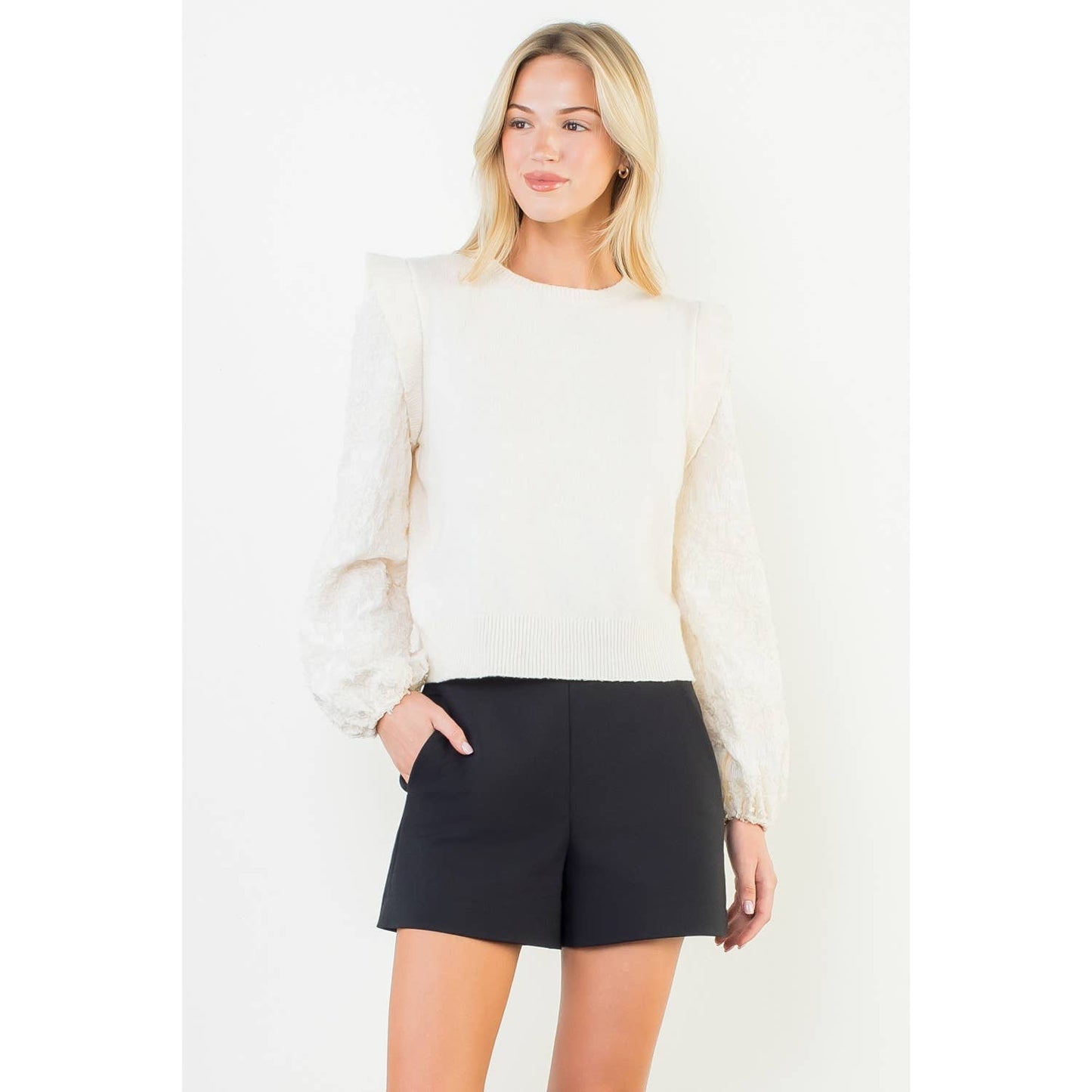 Textured Long Sleeve Knitted Sweater