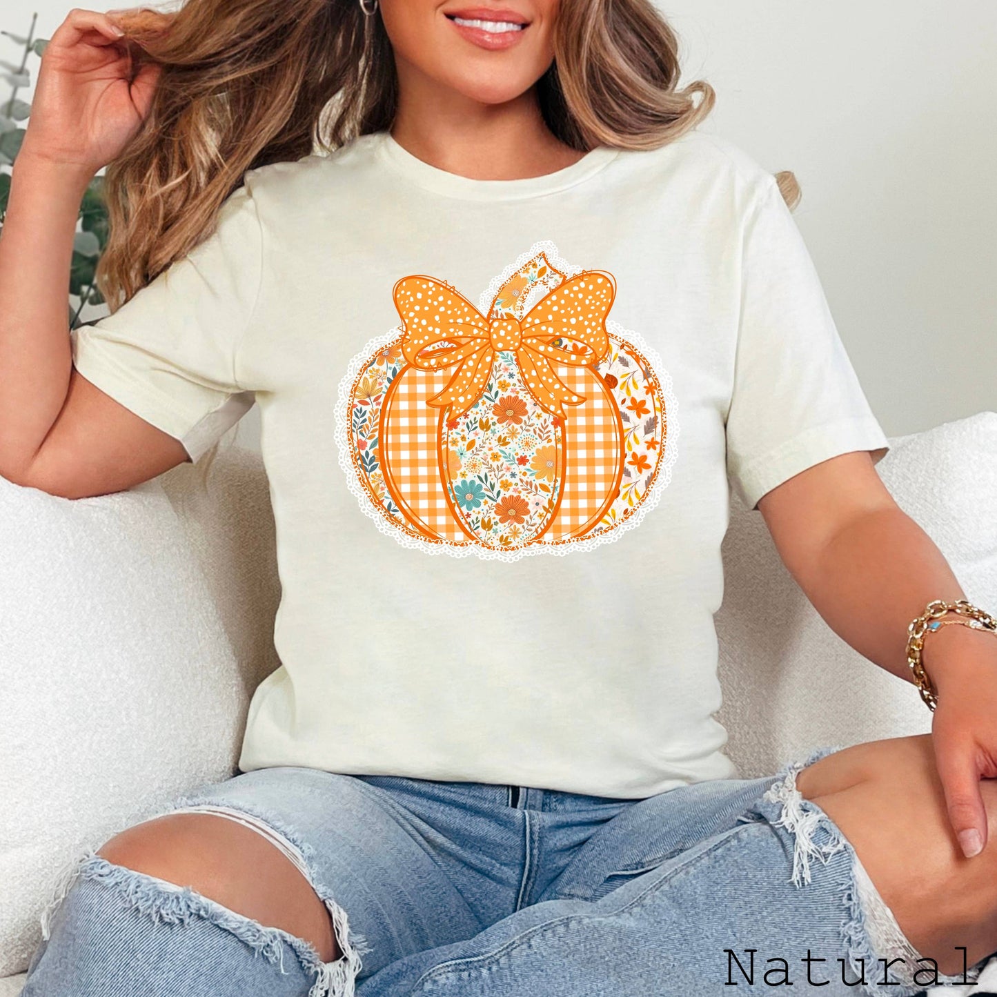 Lace Floral Pumpkin Fall 2025 Graphic Tee | Bella Canvas