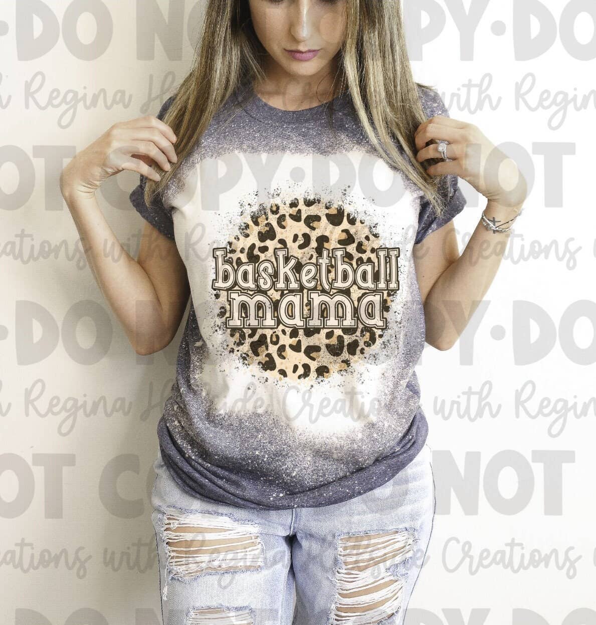 Bleached Tee Basketball Mama - Leopard Circle & Basketball L