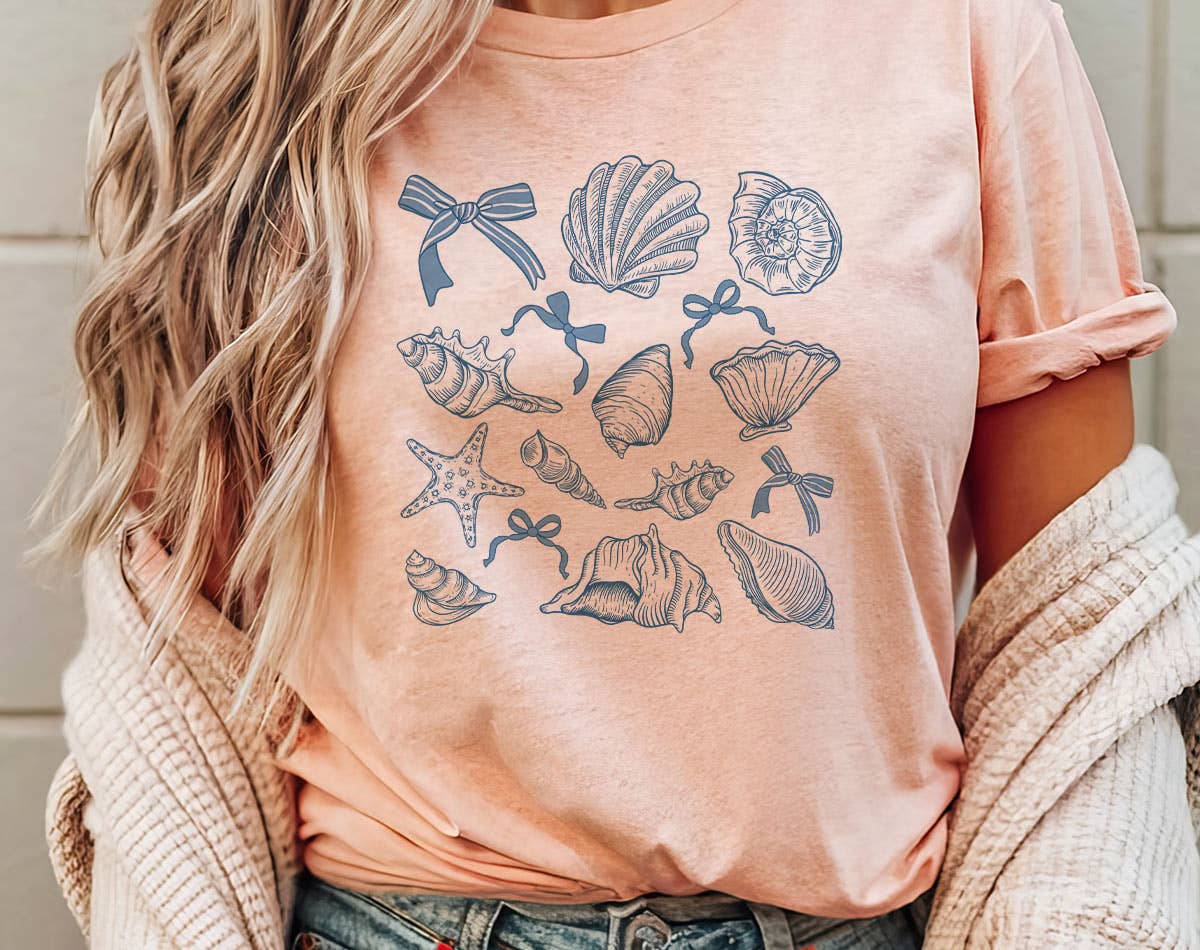 Seashell Blue Beach Collage - Beach Shell T-Shirt
