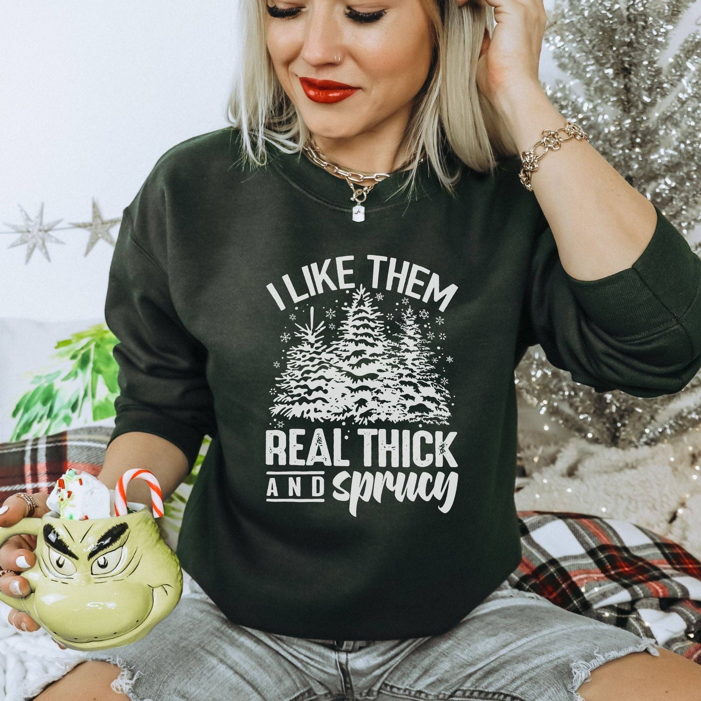 Thick and Sprucy Christmas Tree Crewneck Sweatshirt Hoodie