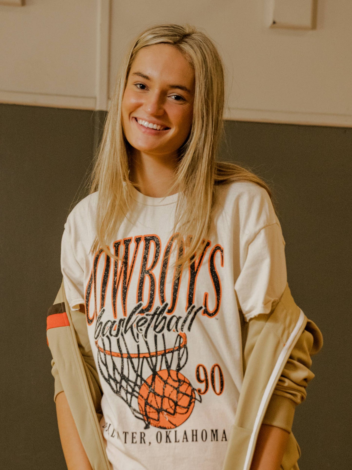 Osu Cowboys Big Basketball Off White Thrifted Tee