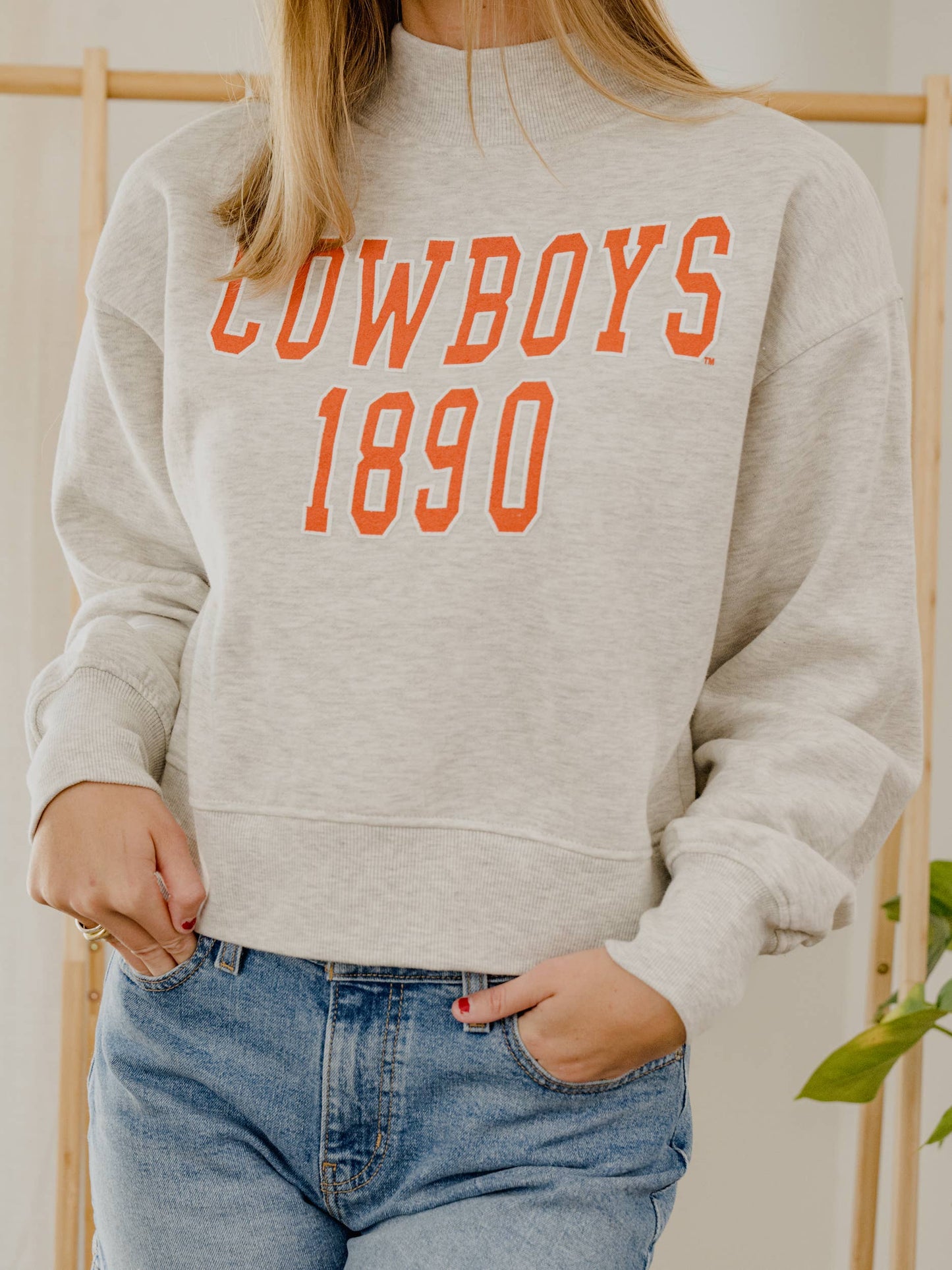 Osu Cowboys College Block Puff Ink Gray Mock Neck Sweatshirt