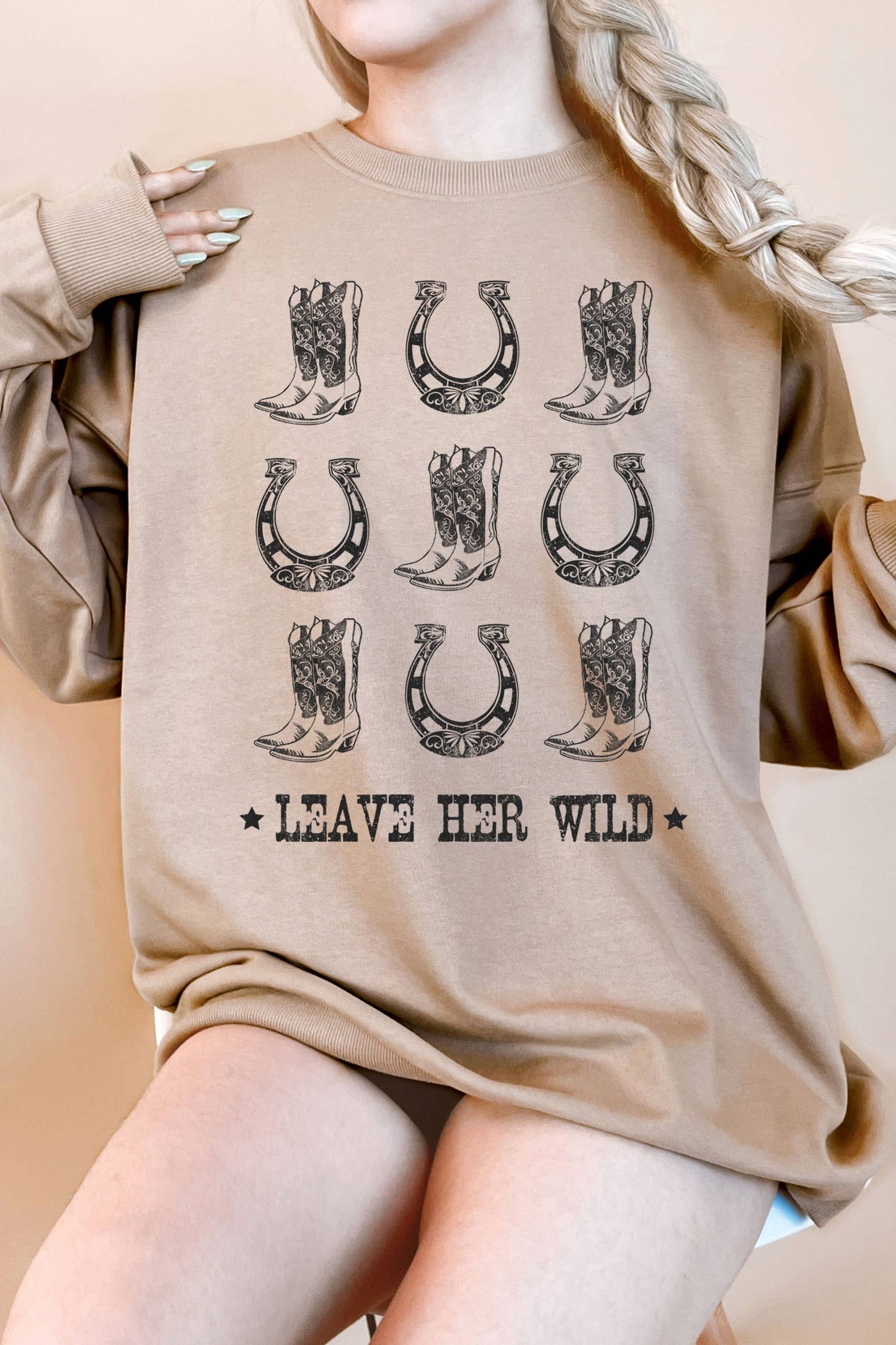 Leave Her Wild Boots & Shoe Horse Oversize Terry Sweatshirt