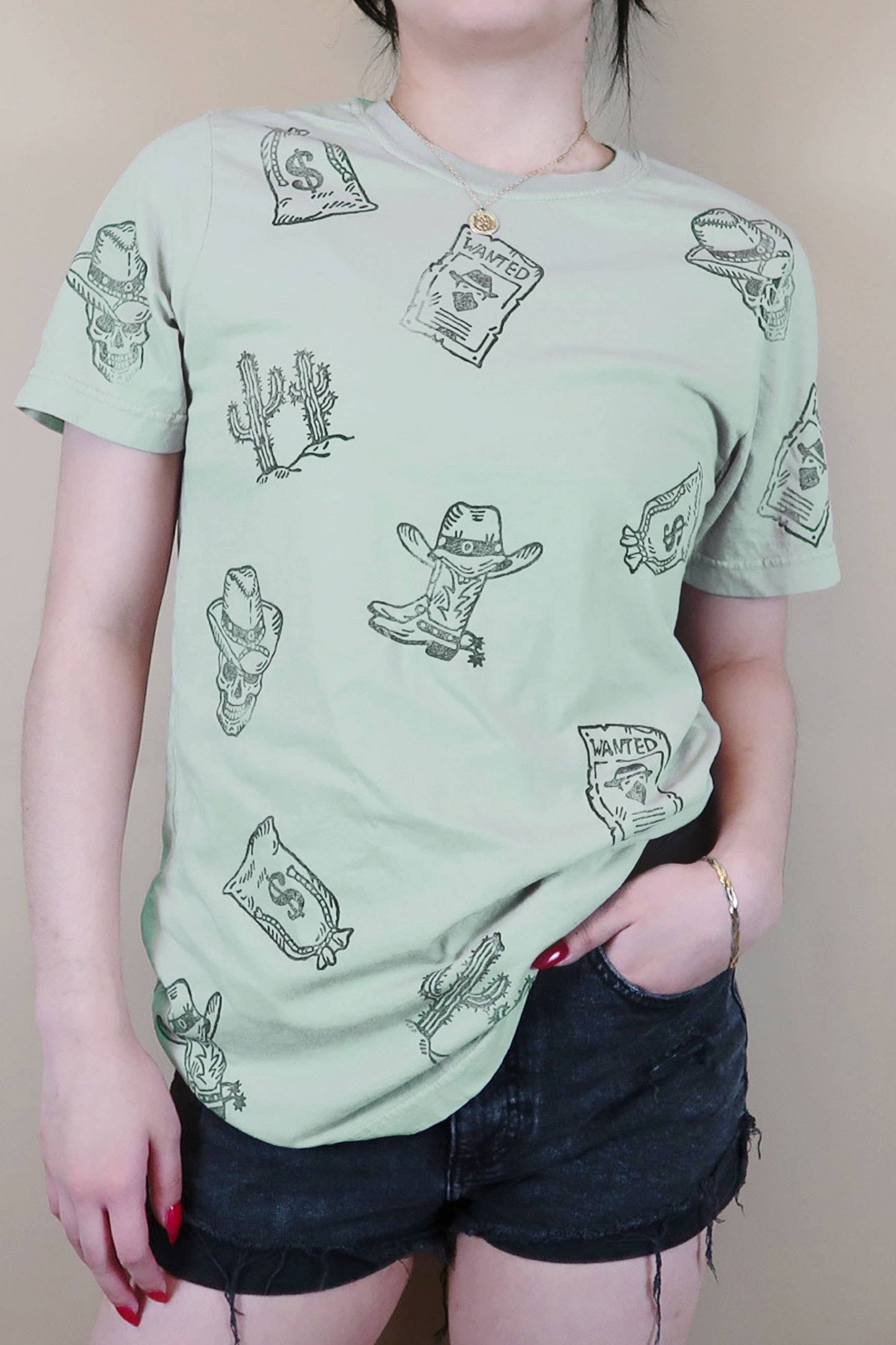 Western Allover Hand Stamped Graphic Tshirt