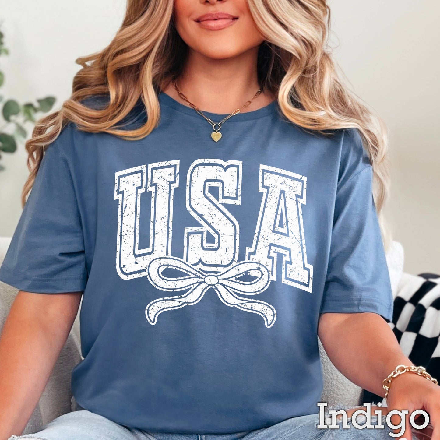 USA Coquette Bow July 4th Graphic Tee | Gildan