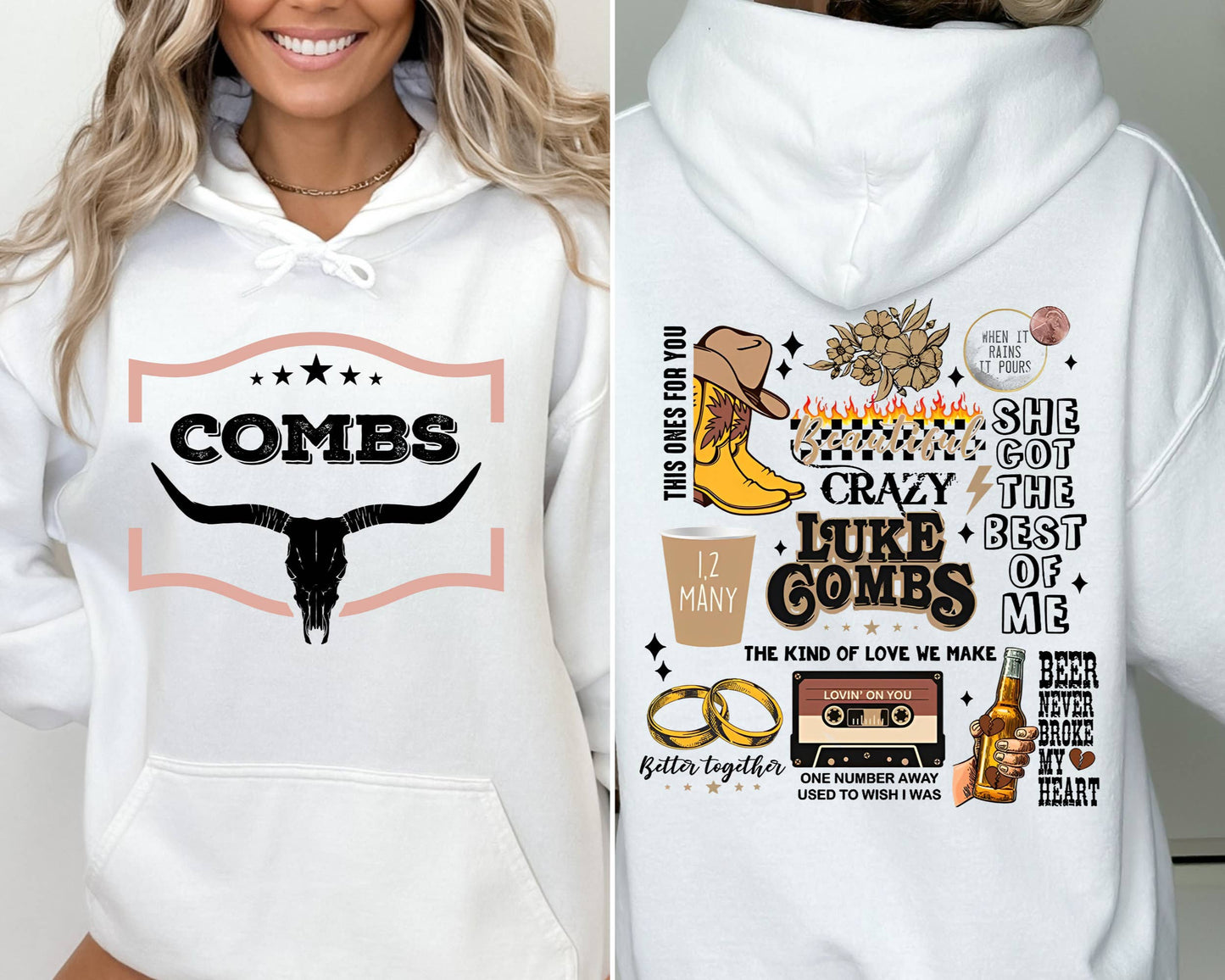 Luke Combs Inspired Hoodie with Song Titles and Illustration