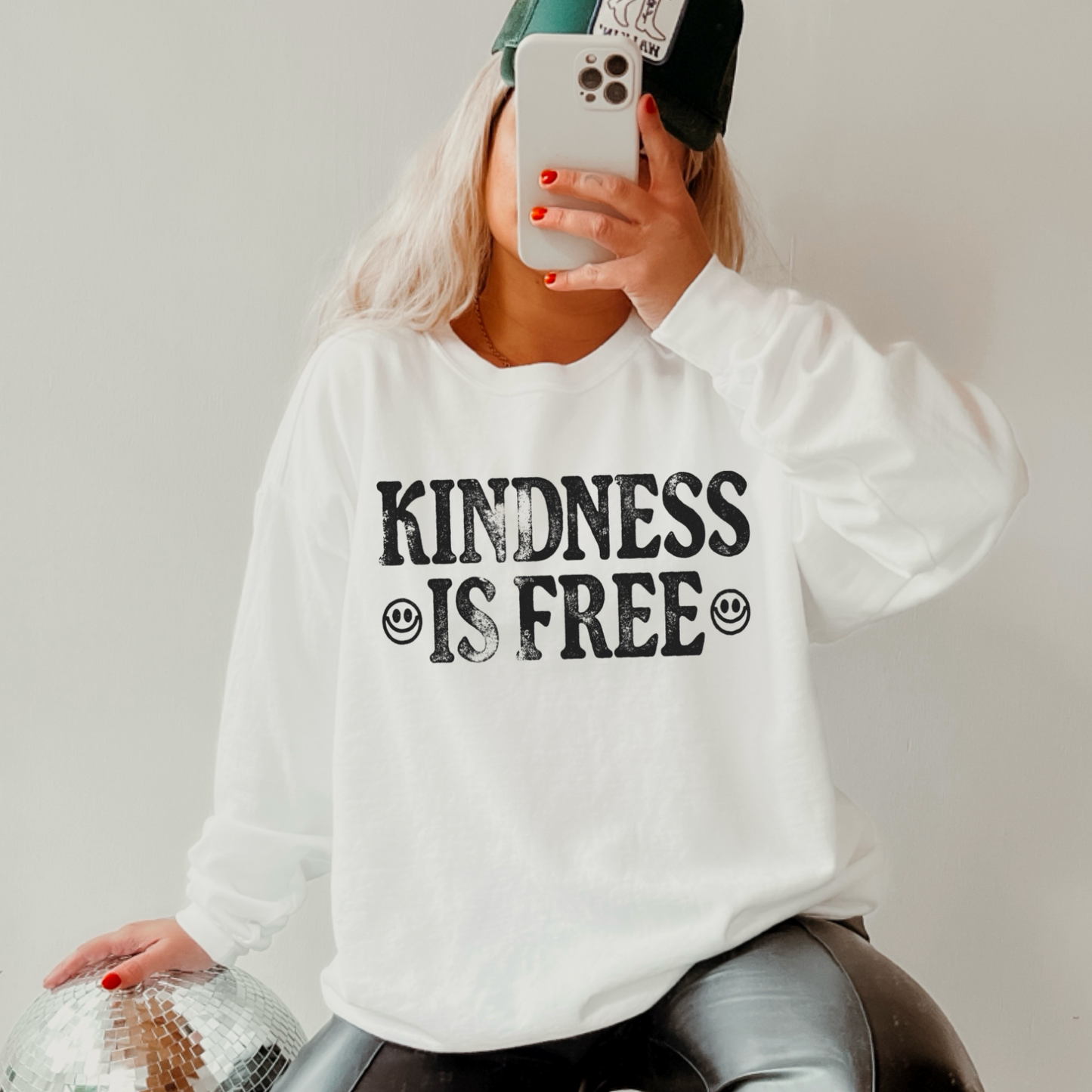 Kindness Is Free Screen Print Graphic Crewneck Sweatshirt