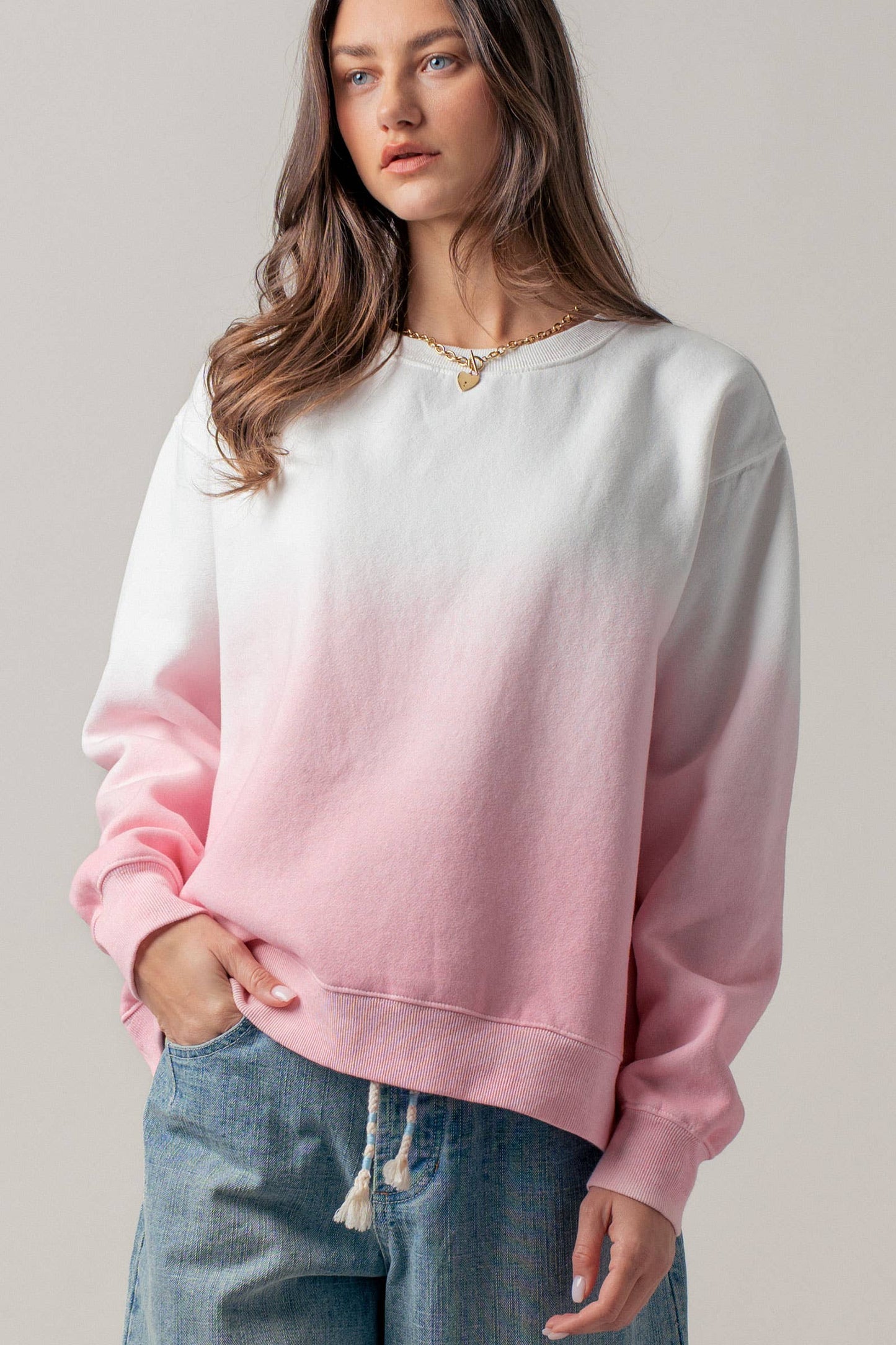 Ombré Dip-Dye Crewneck Sweater