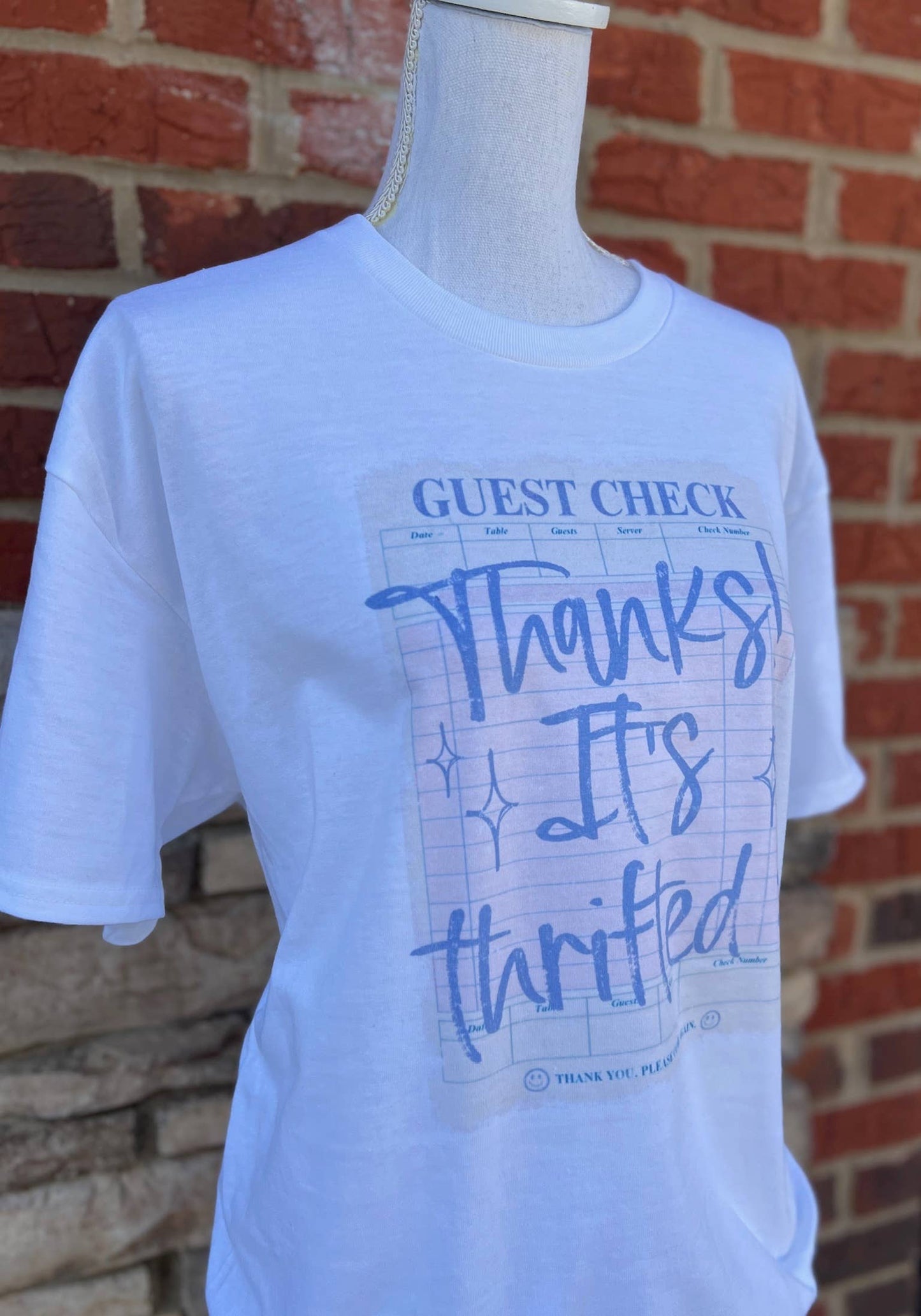 Thanks It's Thrifted On White Tee