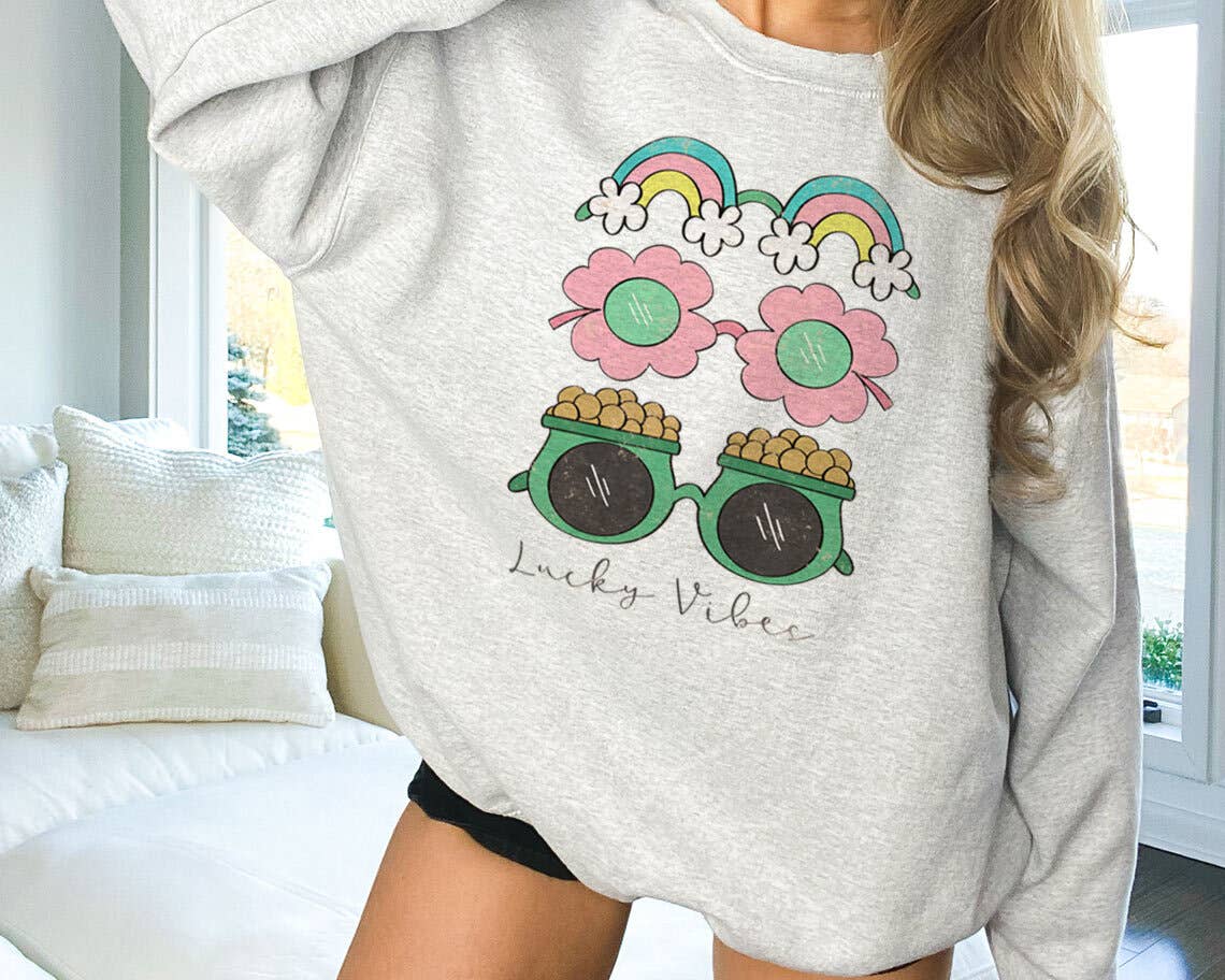 St Patricks Day - Lucky Vibes Gold Rainbow Sweatshirt