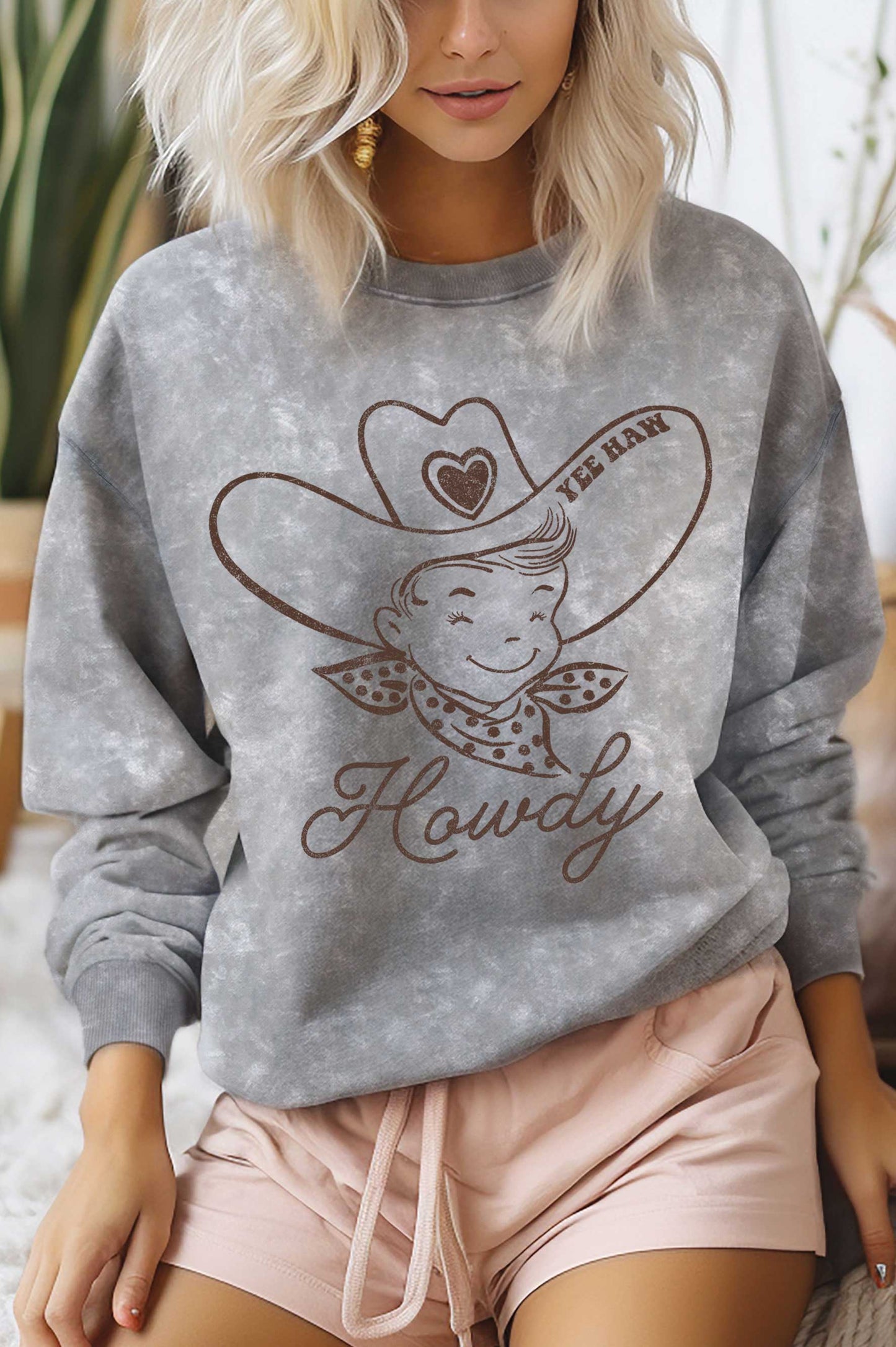 Howdy Cowboy Graphic Mineral Brushed Sweatshirt