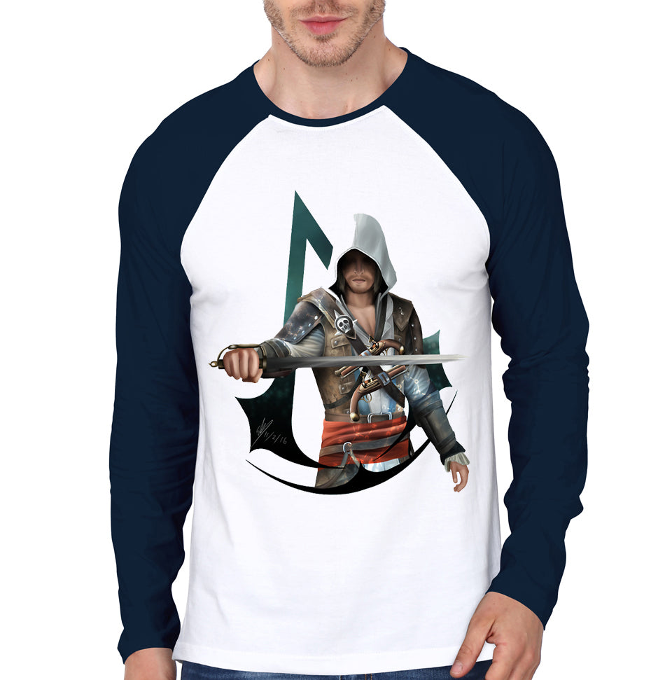 Assassins Cred White & Navy Raglan Tee