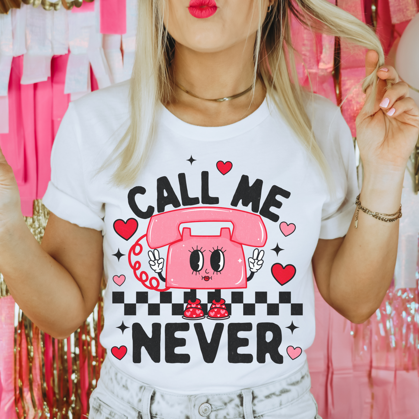 Call Me Never Valentines Graphic Tee