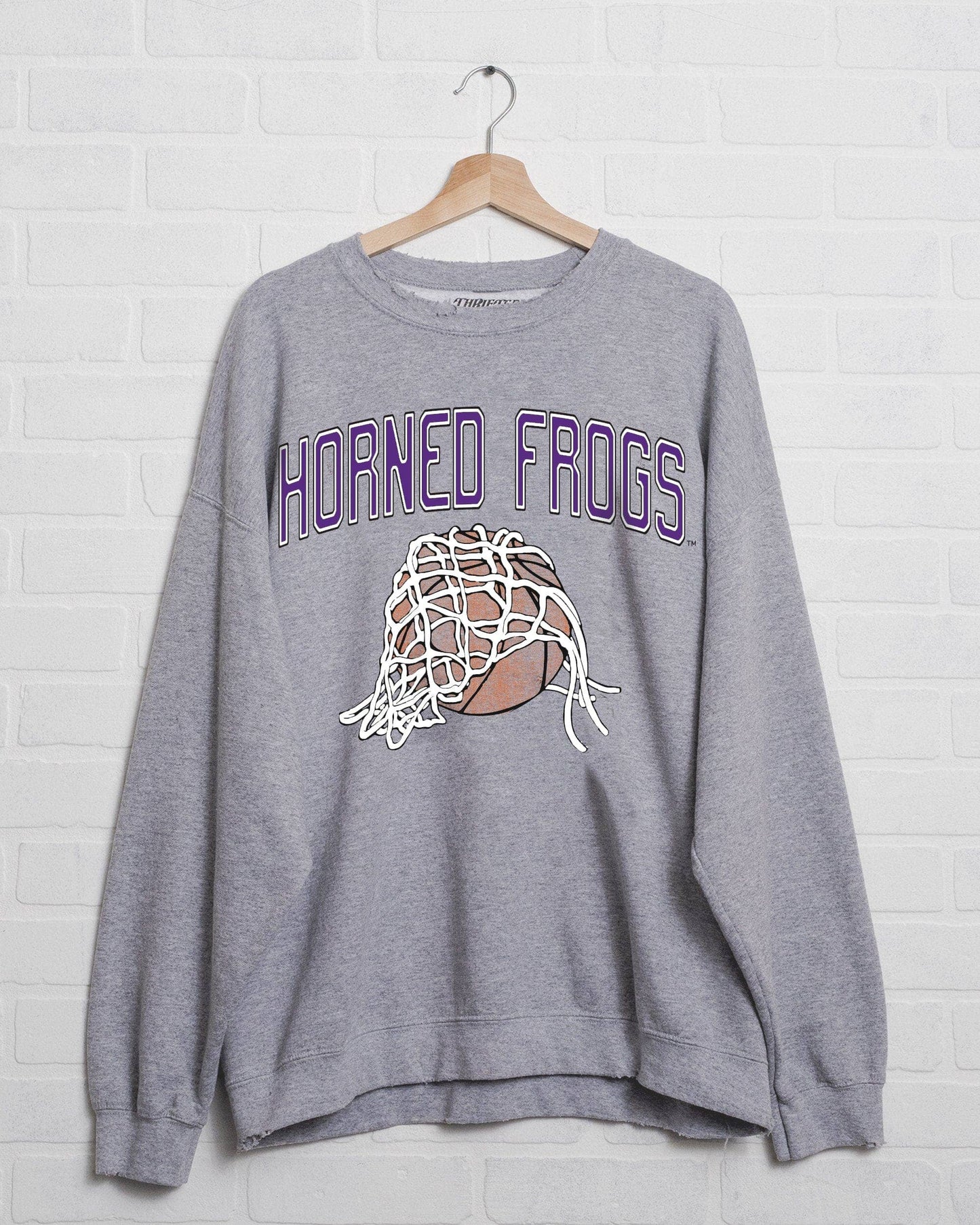 Tcu Horned Frogs Basketball Fling Gray Thrifted Sweatshirt