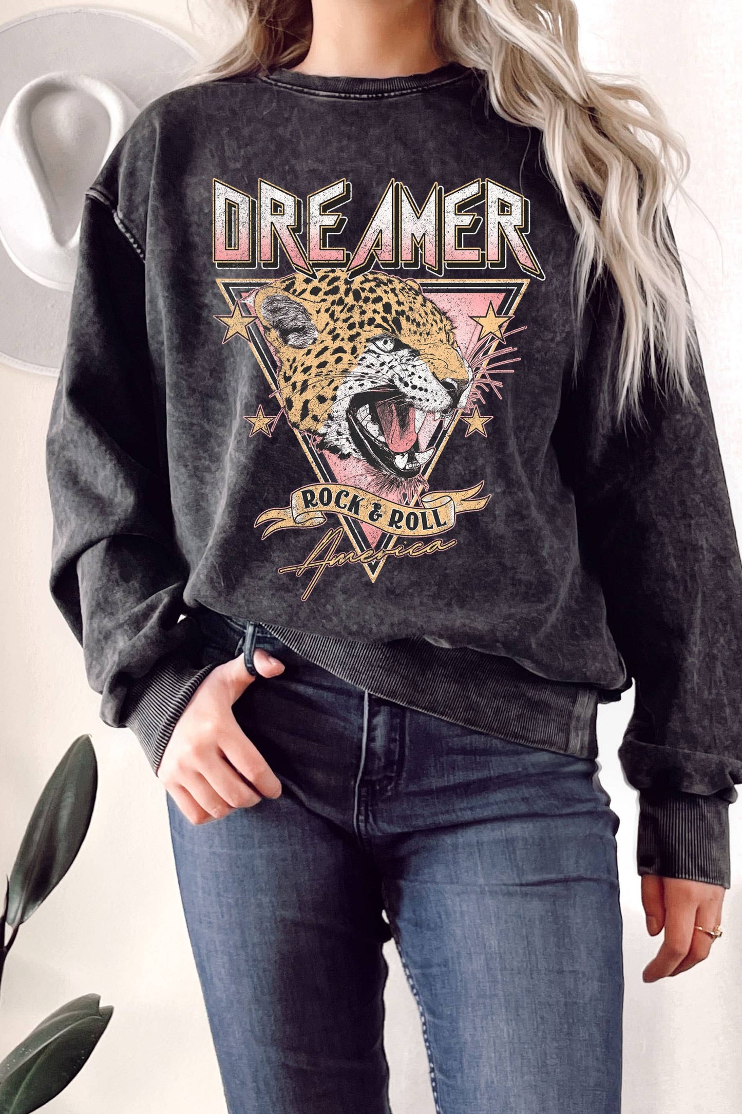 Dreamer Rock & Roll Leopard Mineral Graphix Terry Sweatshirt