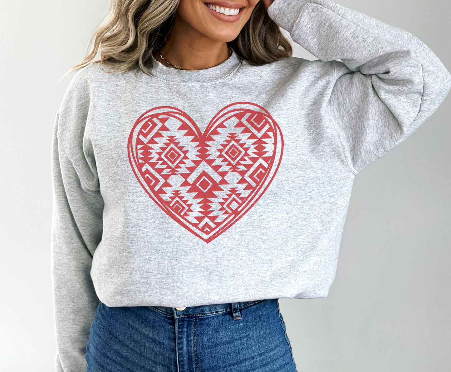 Aztec Heart Crew Neck Sweatshirt