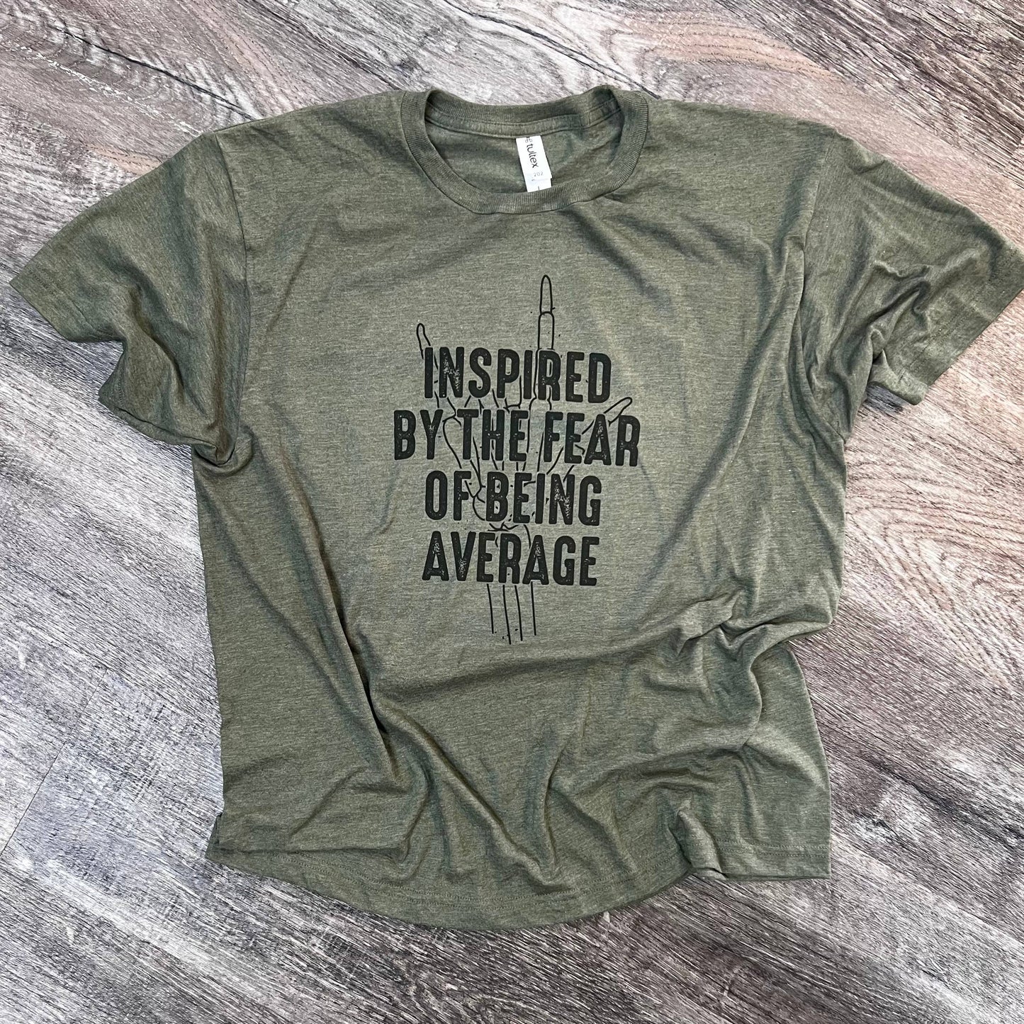 Inspired By the Fear of Being On Heather Military Green Tee