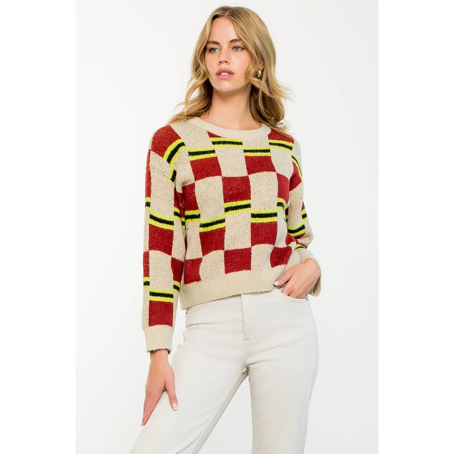 Long Sleeve Checkered Sweater