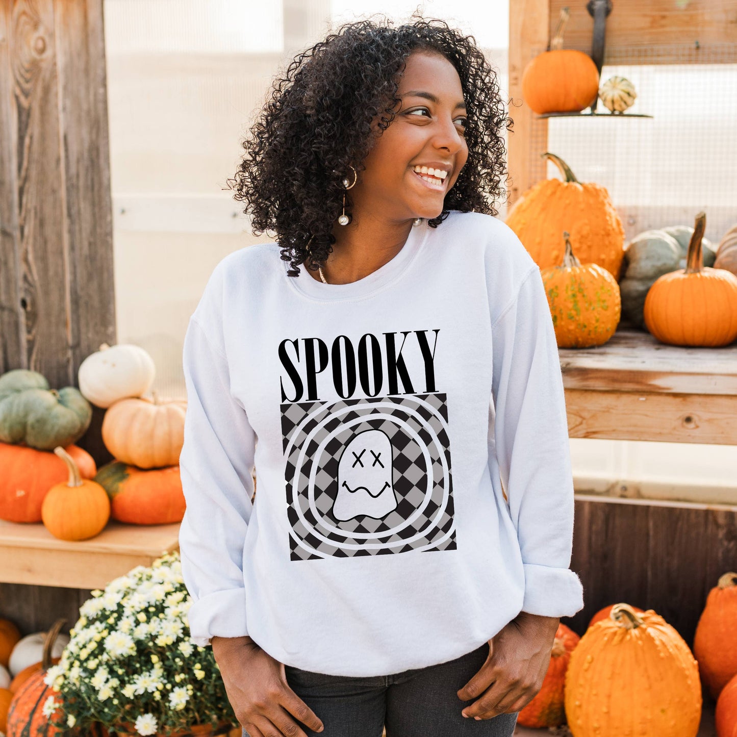 Spooky Ghost Crewneck Sweatshirt | Halloween | Sizes S-2XL