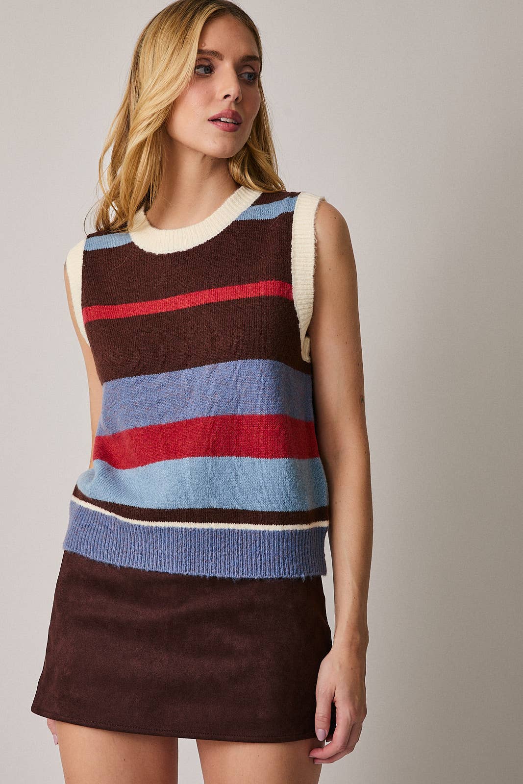 Round Neck Stripe Sweater Vest