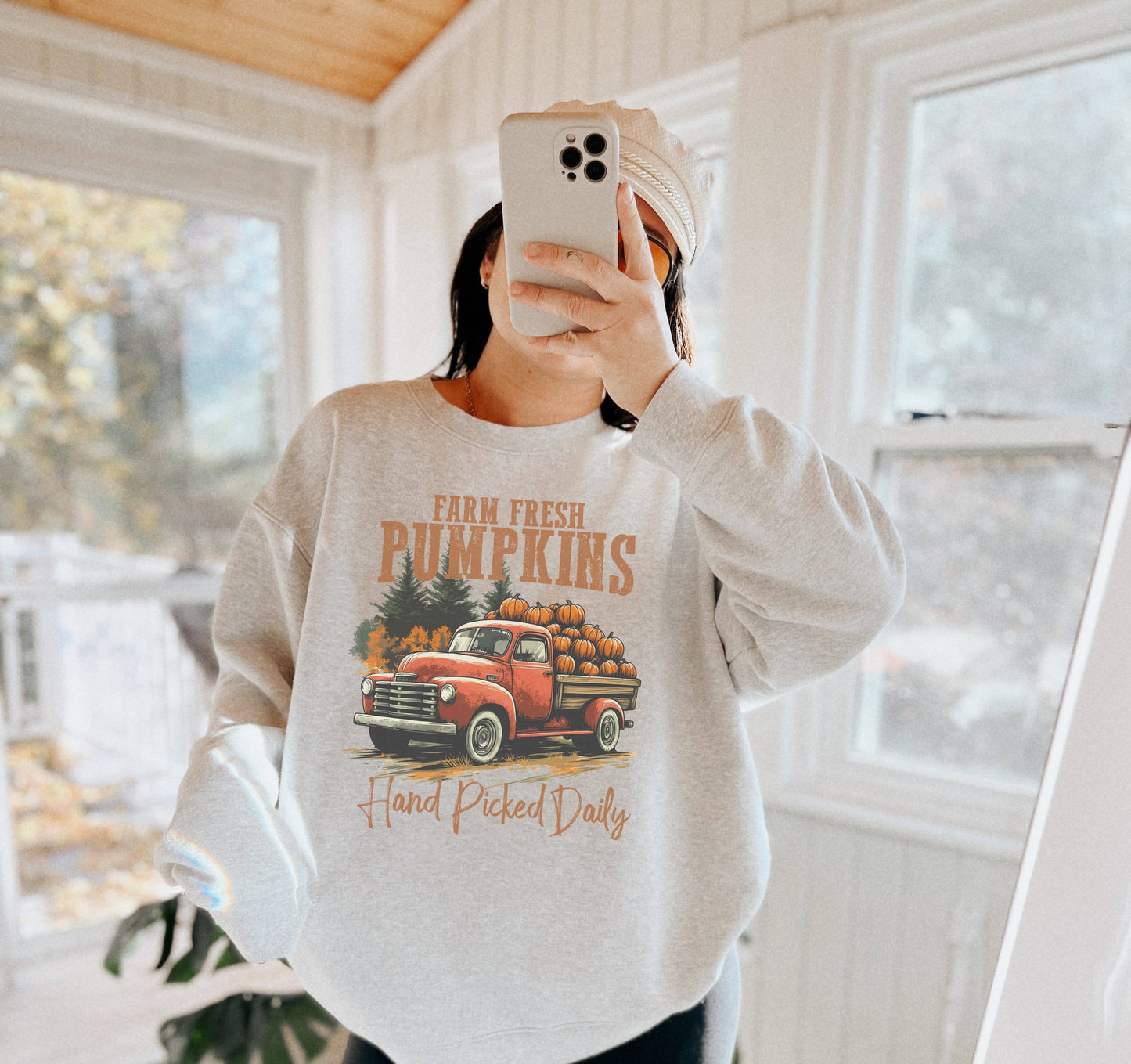 Retro Farm Fresh Pumpkins Fall Crew Neck Sweatshirt