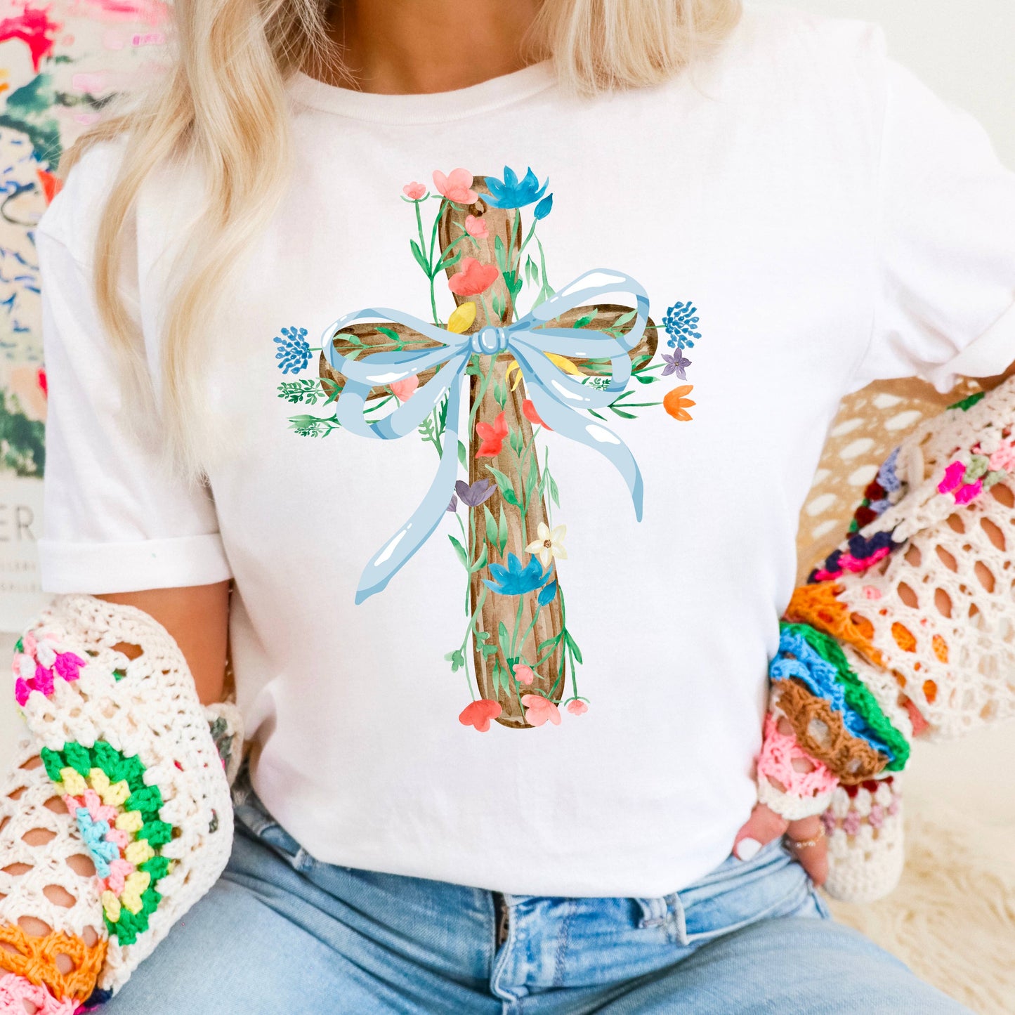 Coquette Floral Cross | Easter Graphic Tee | Gildan