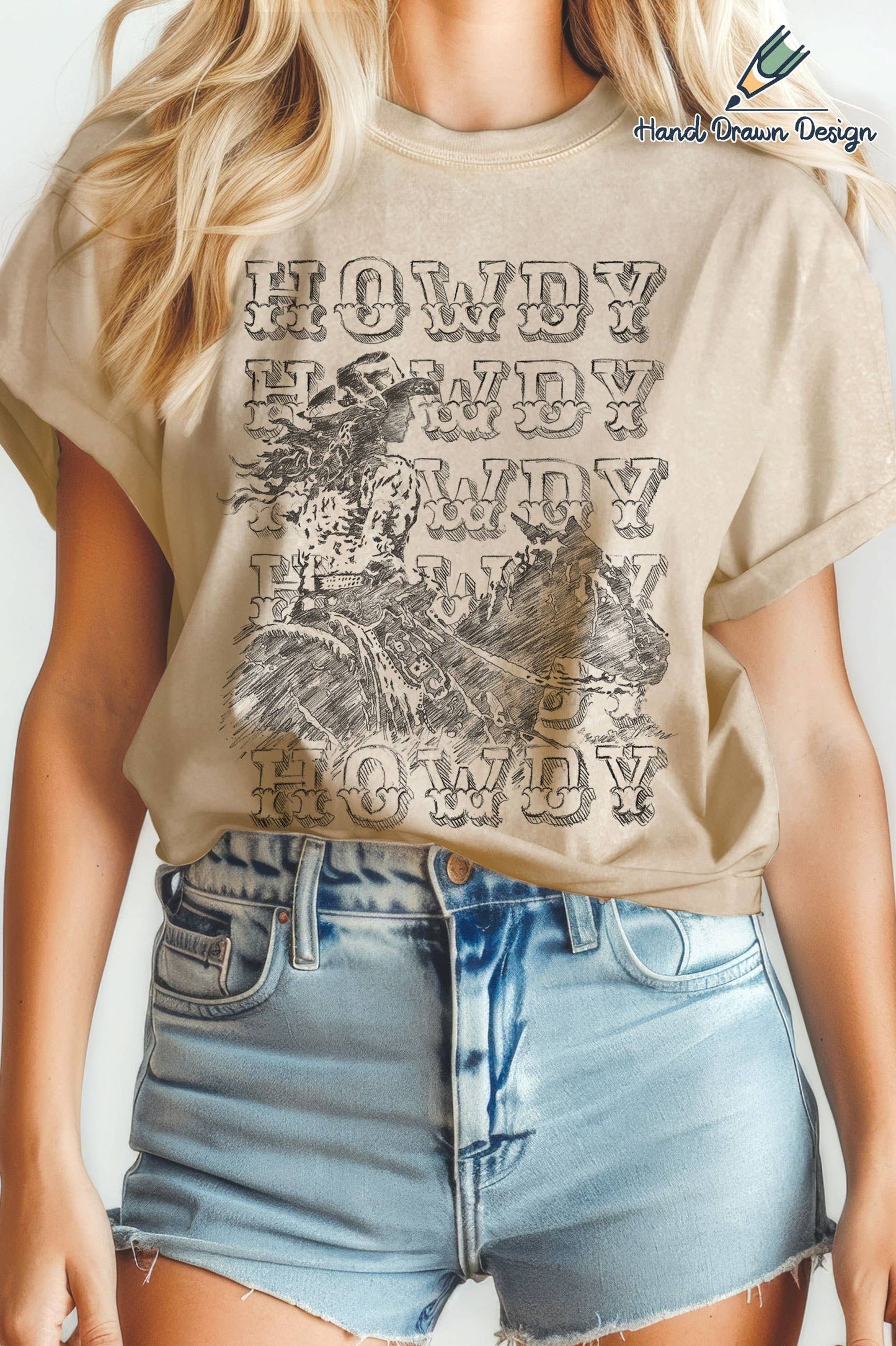 Howdy Cowgirl-Hand Drawn Graphic Mineral Tshirt
