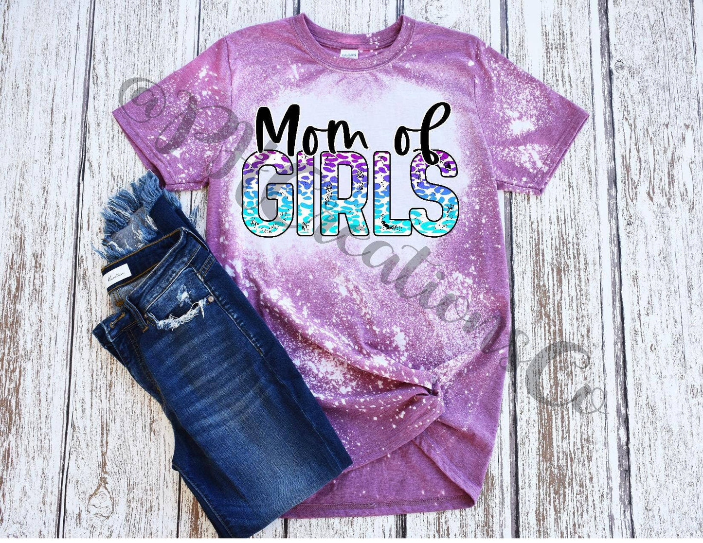 Mom of Girls Bleached Tee - Stylish and Trendy T-Shirt