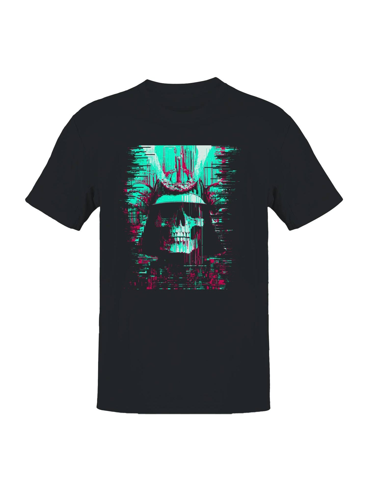 Glitch Samurai Skull Design Men's T-Shirt