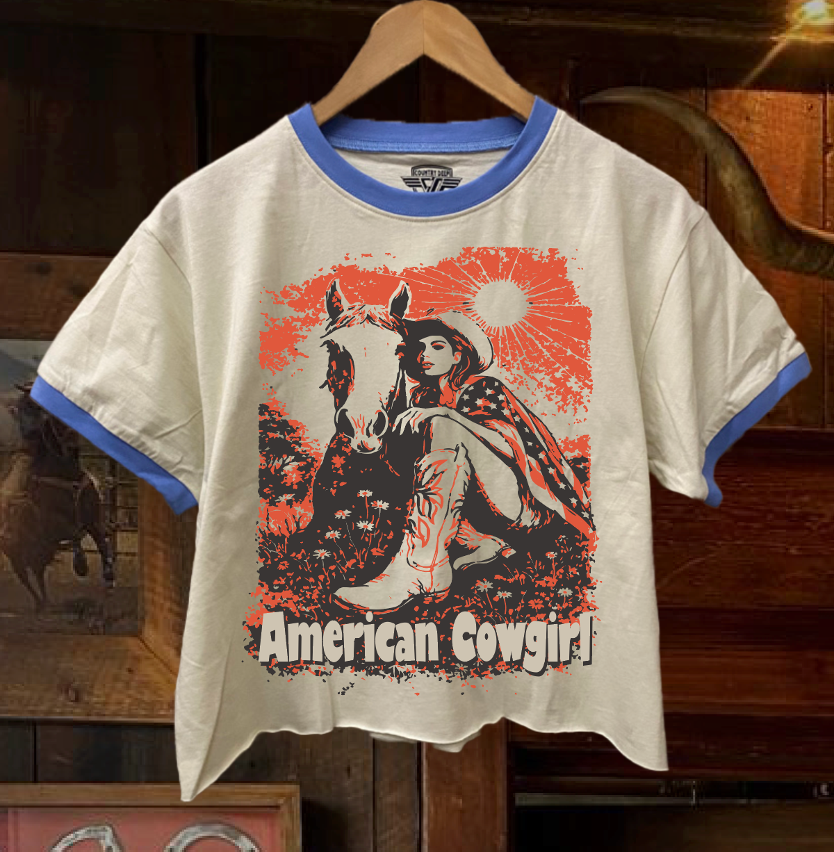 American Cowgirl Ringer Relaxed Crop Tee