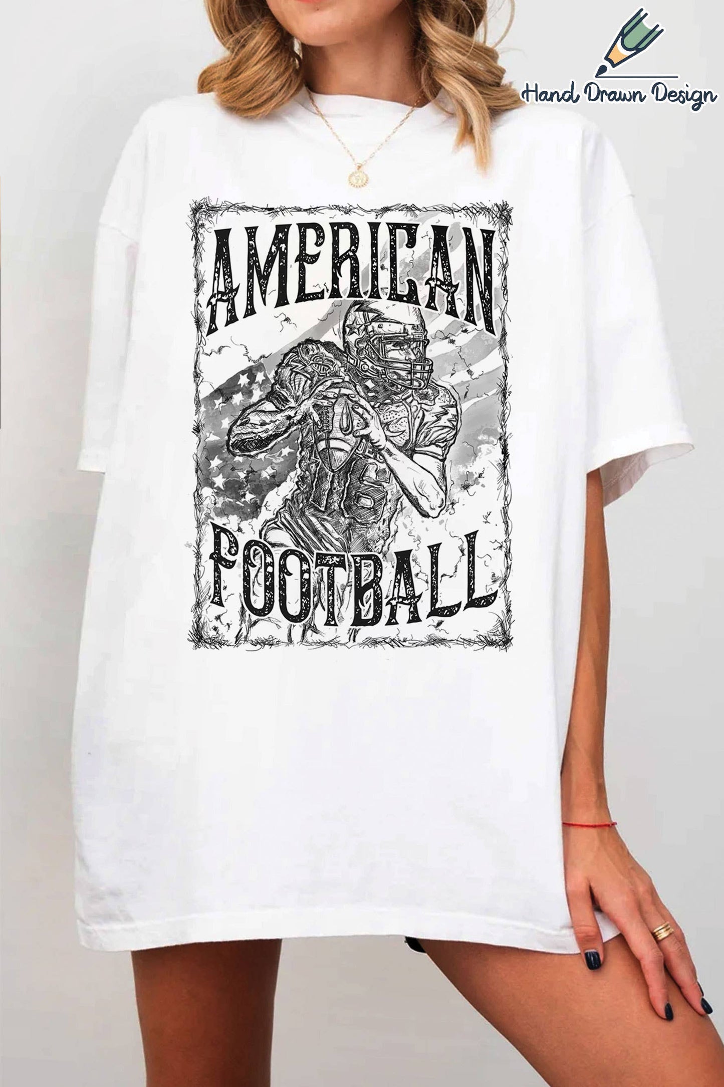 American Football-Hand Drawn Oversized Tee