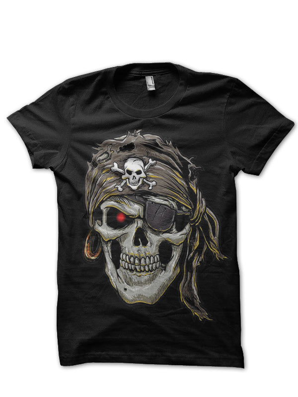 Biker Pirate Skull Black T-Shirt